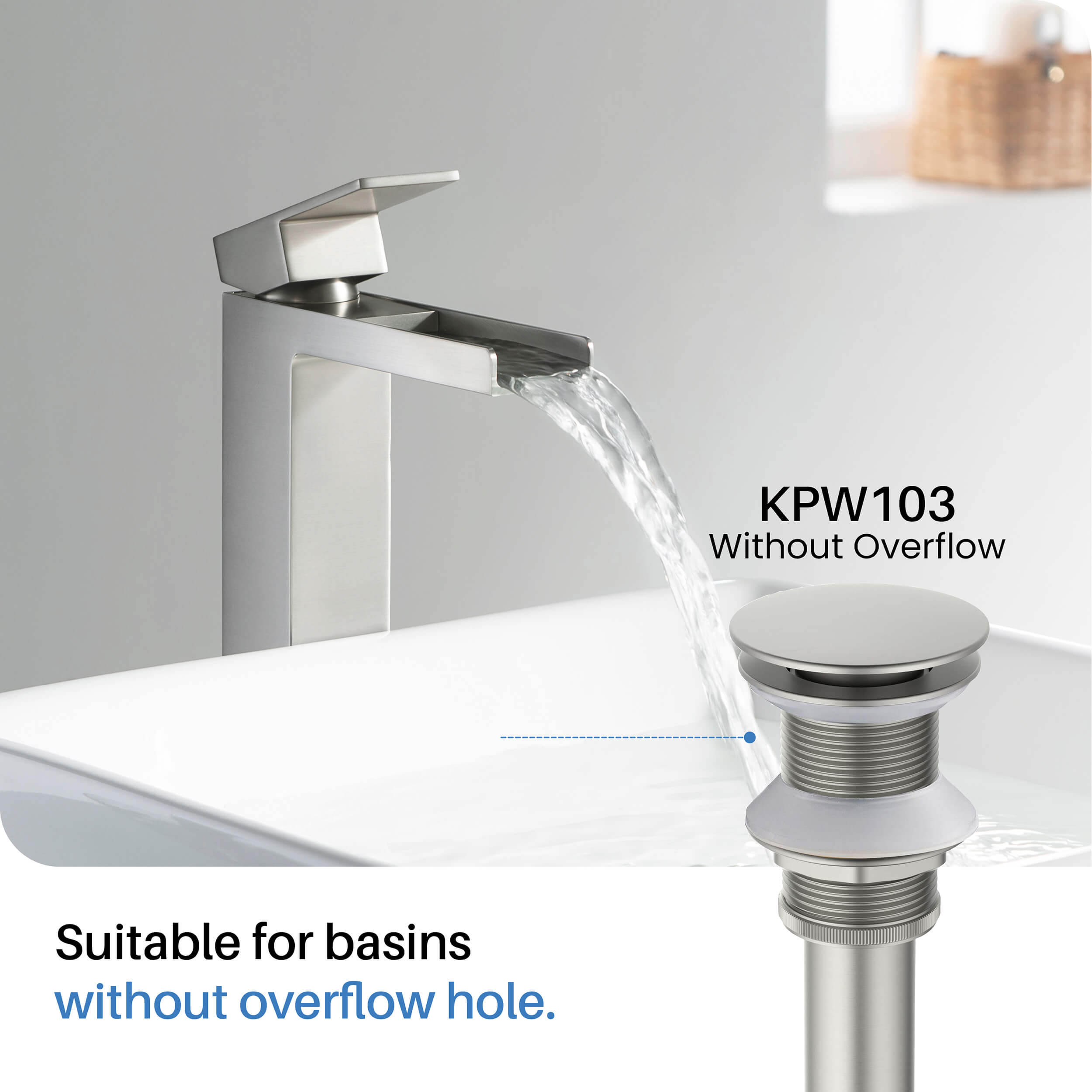 Pop Up Drain Stopper for Bathroom without Overflow KPW103