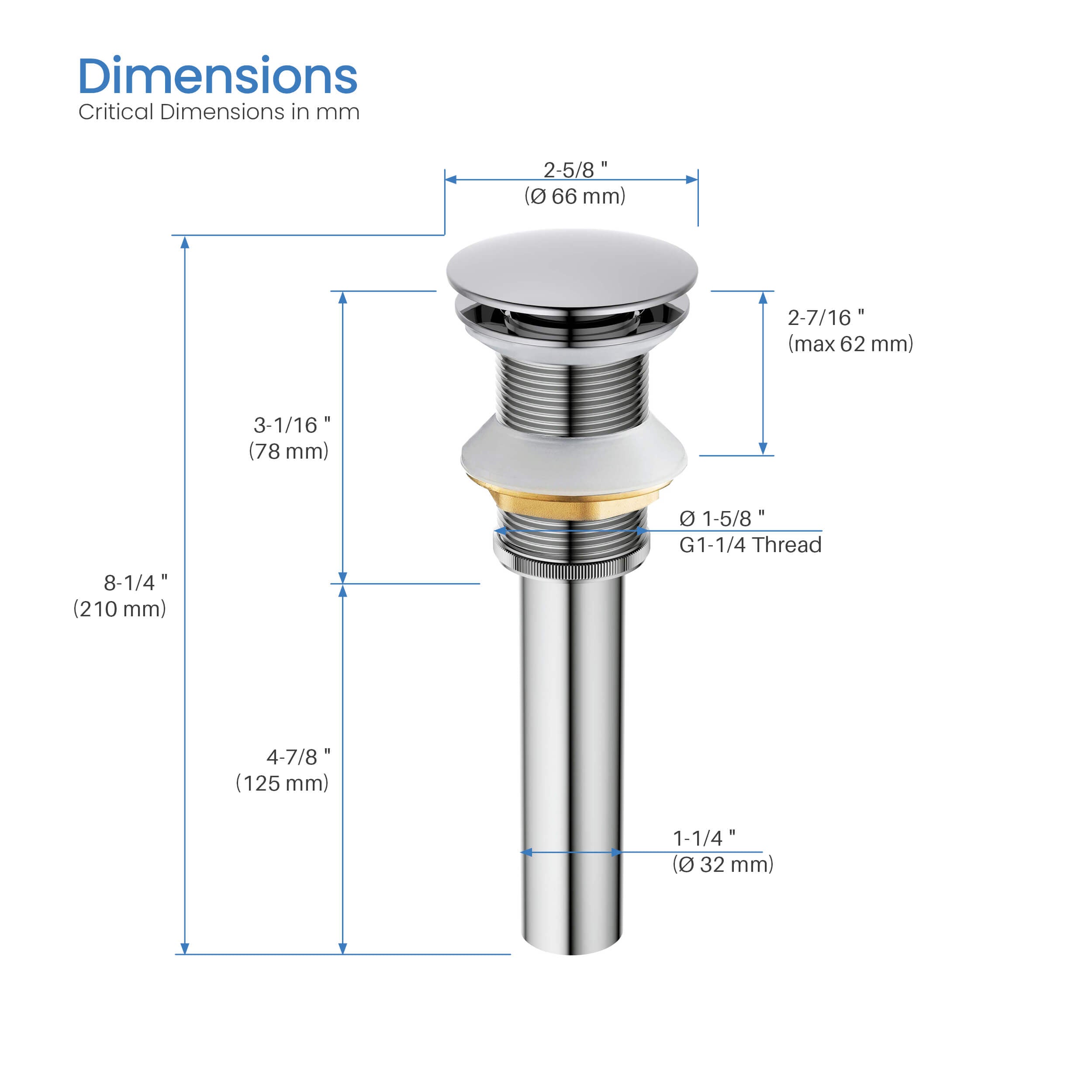 Pop Up Drain Stopper for Bathroom without Overflow KPW103