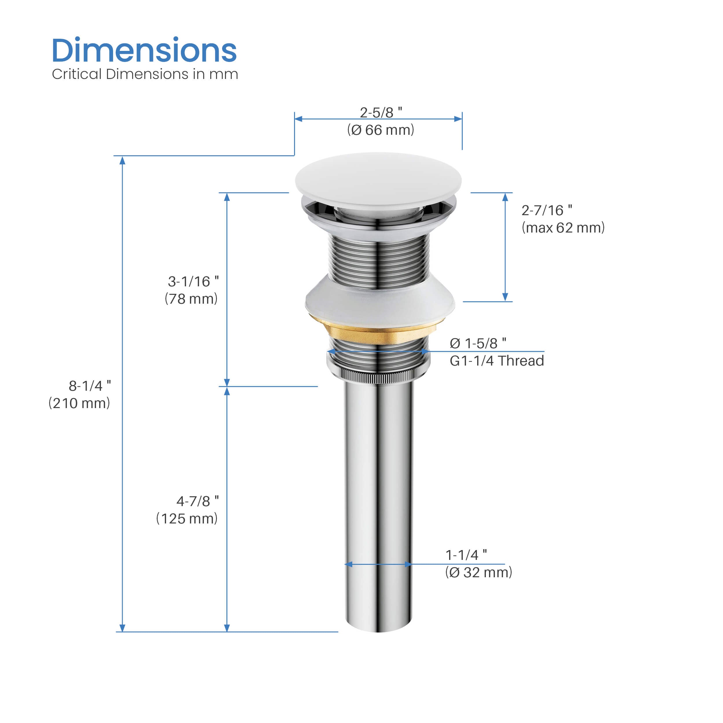 Pop Up Drain Stopper for Bathroom without Overflow KPW103