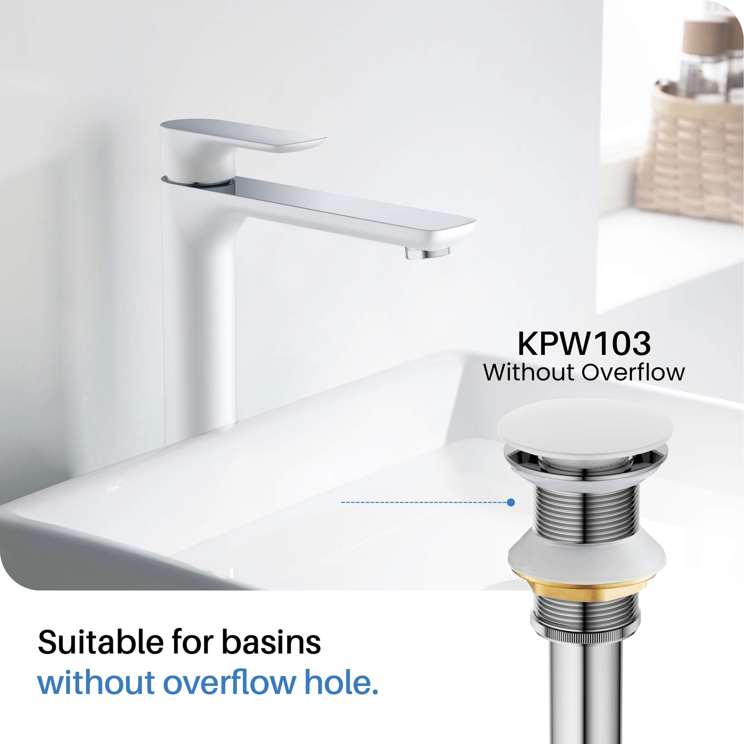 Pop Up Drain Stopper for Bathroom without Overflow KPW103