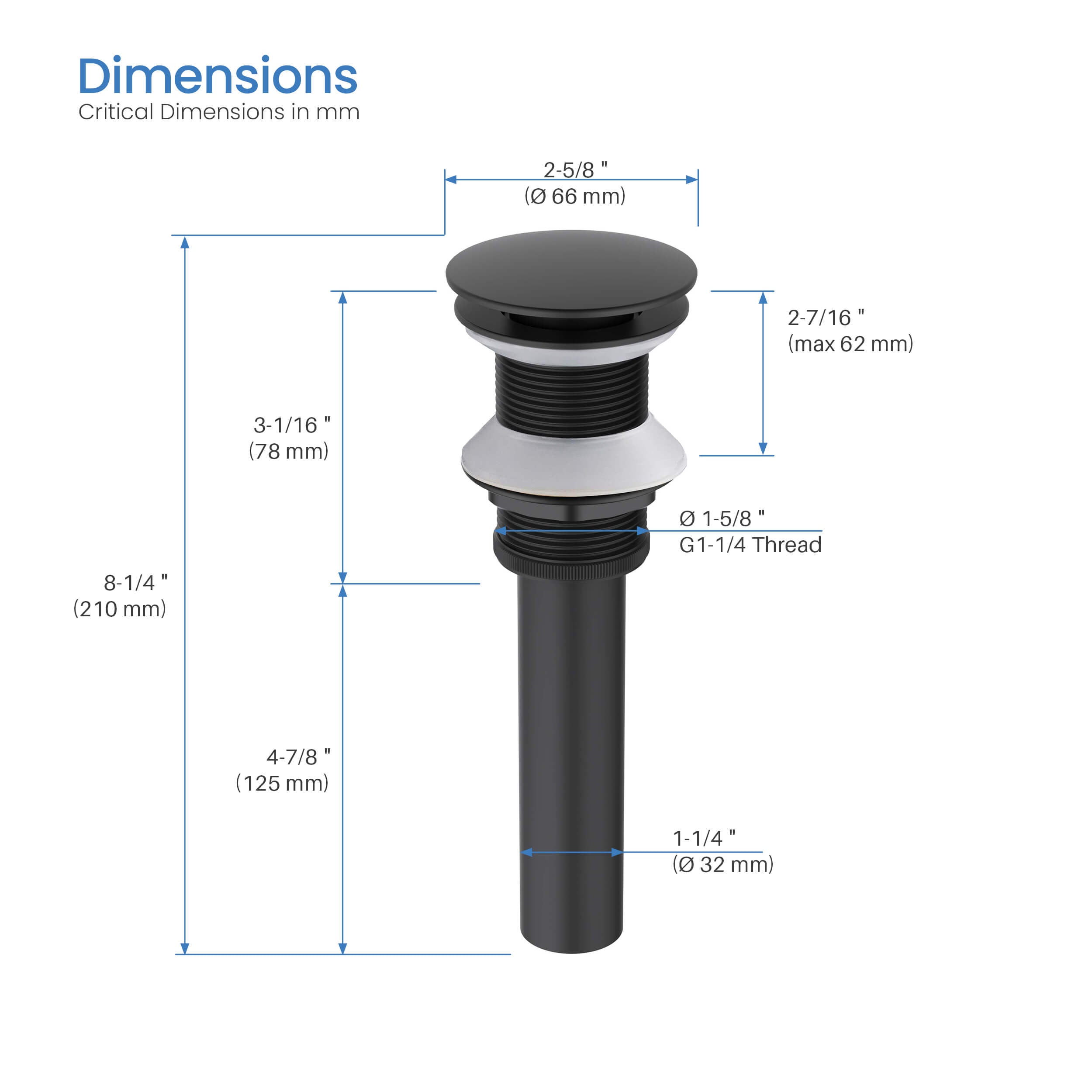 Pop Up Drain Stopper for Bathroom without Overflow KPW103