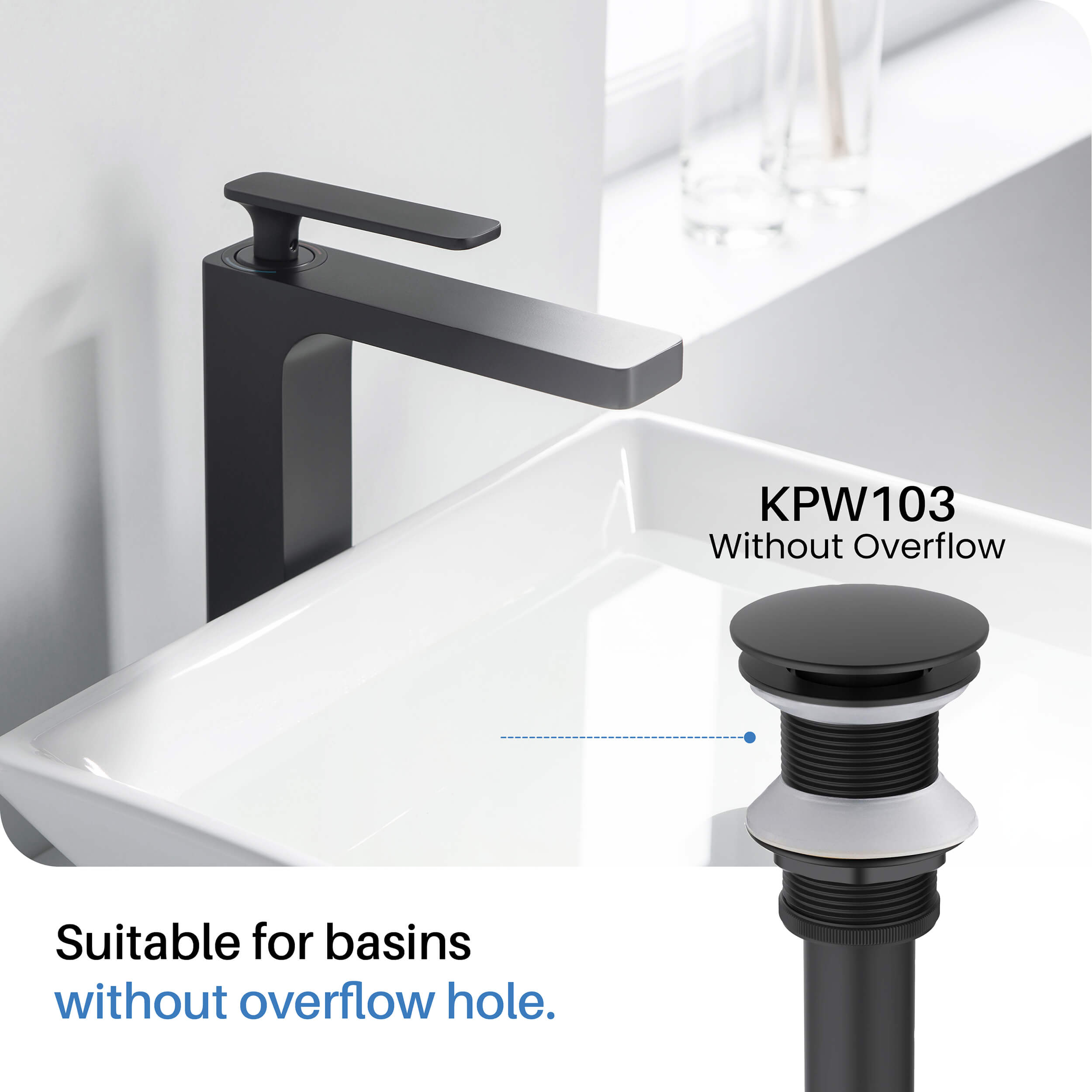 Pop Up Drain Stopper for Bathroom without Overflow KPW103