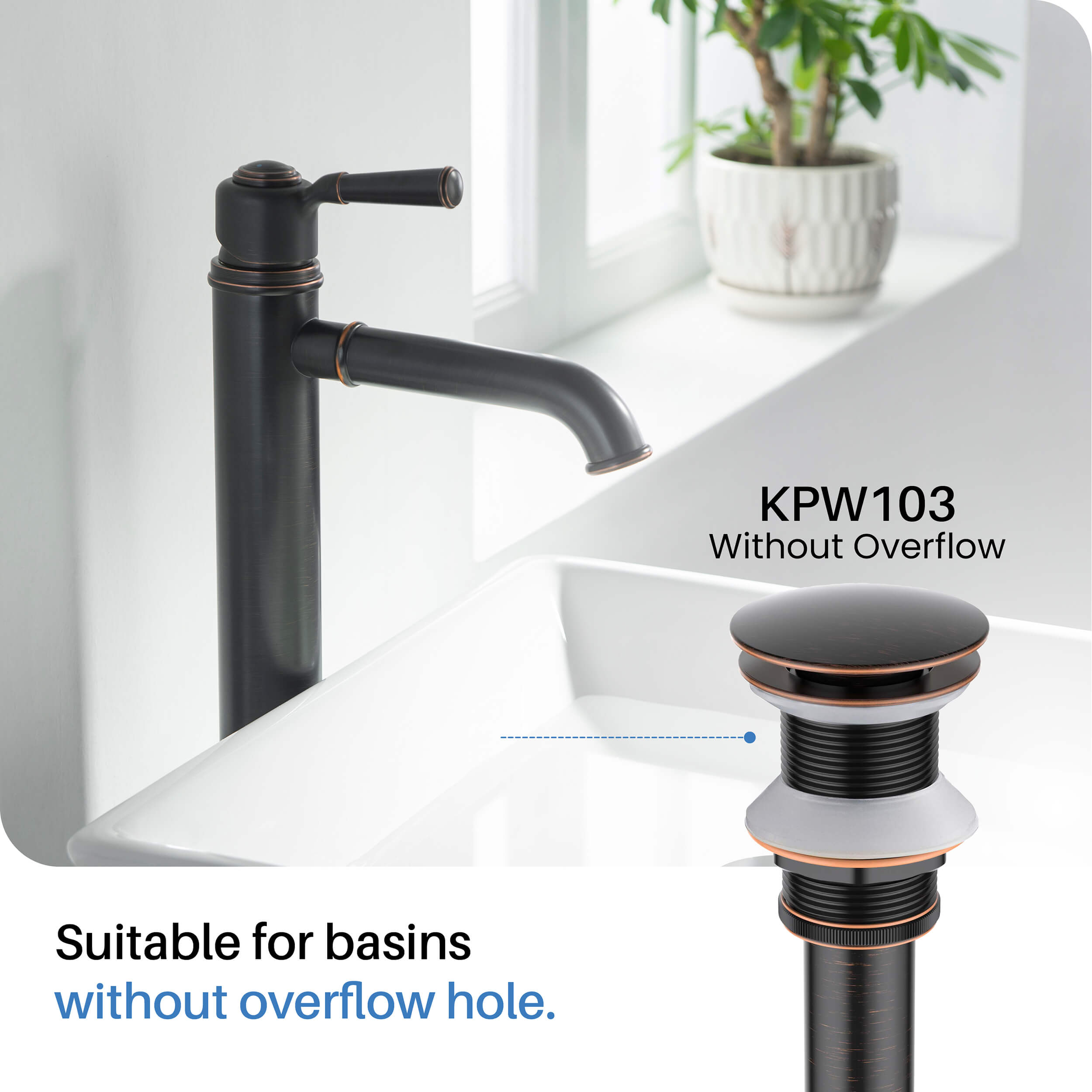 Pop Up Drain Stopper for Bathroom without Overflow KPW103