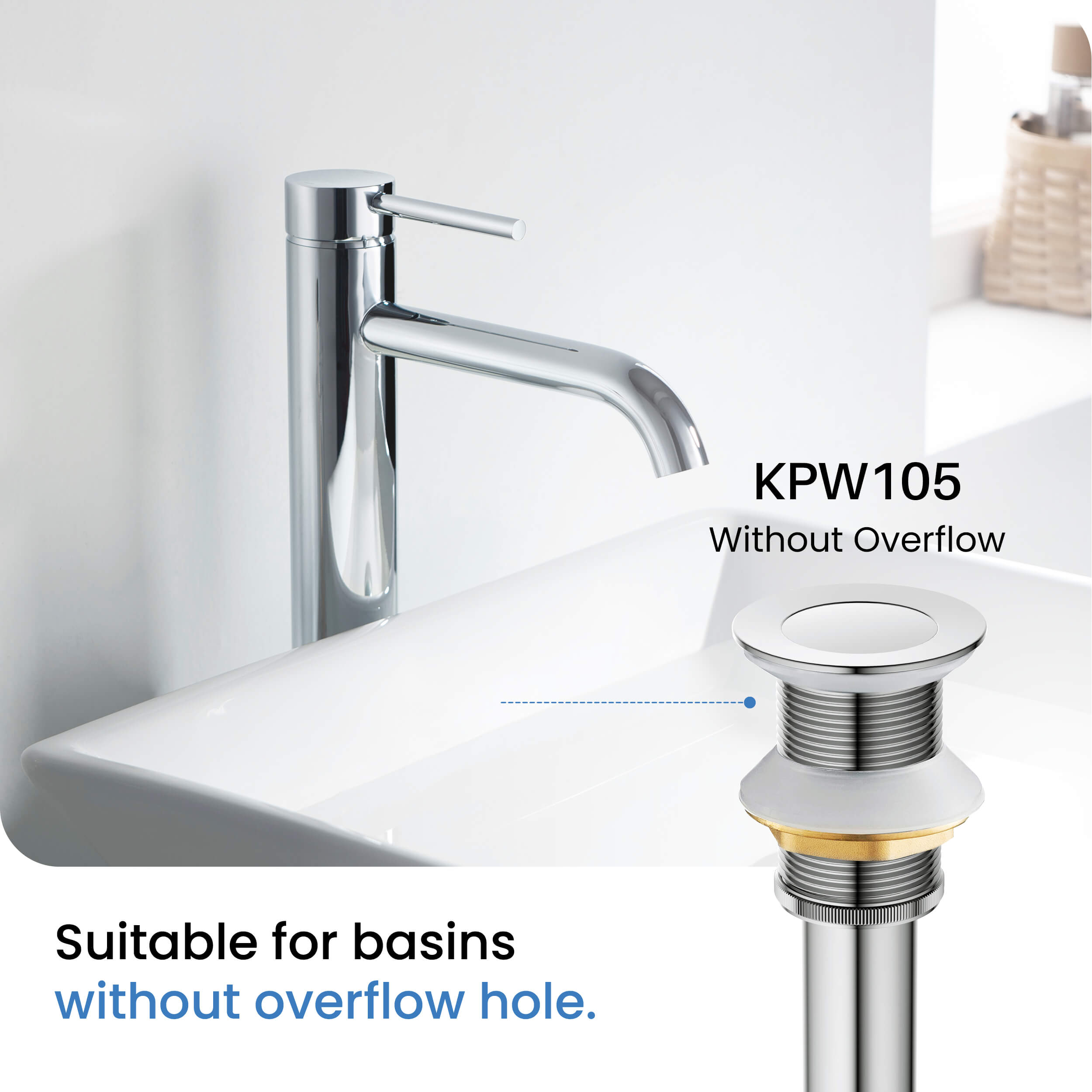 Bathroom Sink Pop Up Drain Stopper with 12" tailpiece, without Overflow KPW105