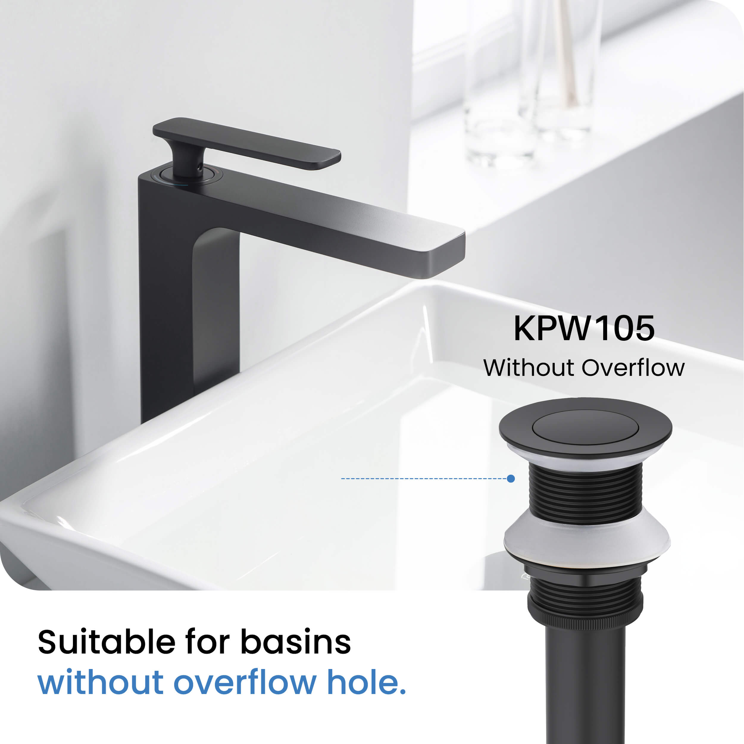 Bathroom Sink Pop Up Drain Stopper with 12" tailpiece, without Overflow KPW105