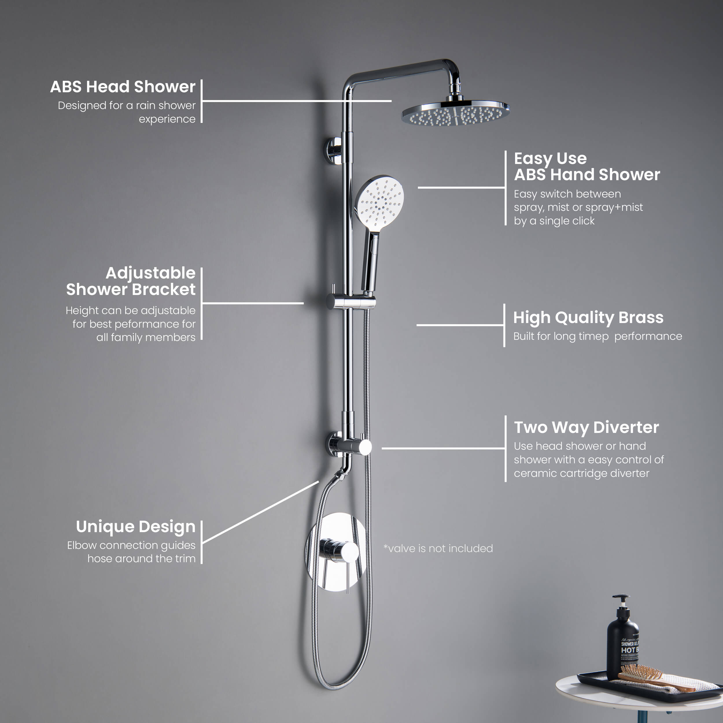 Circular Shower Column with Dual Function Shower Head KSC401