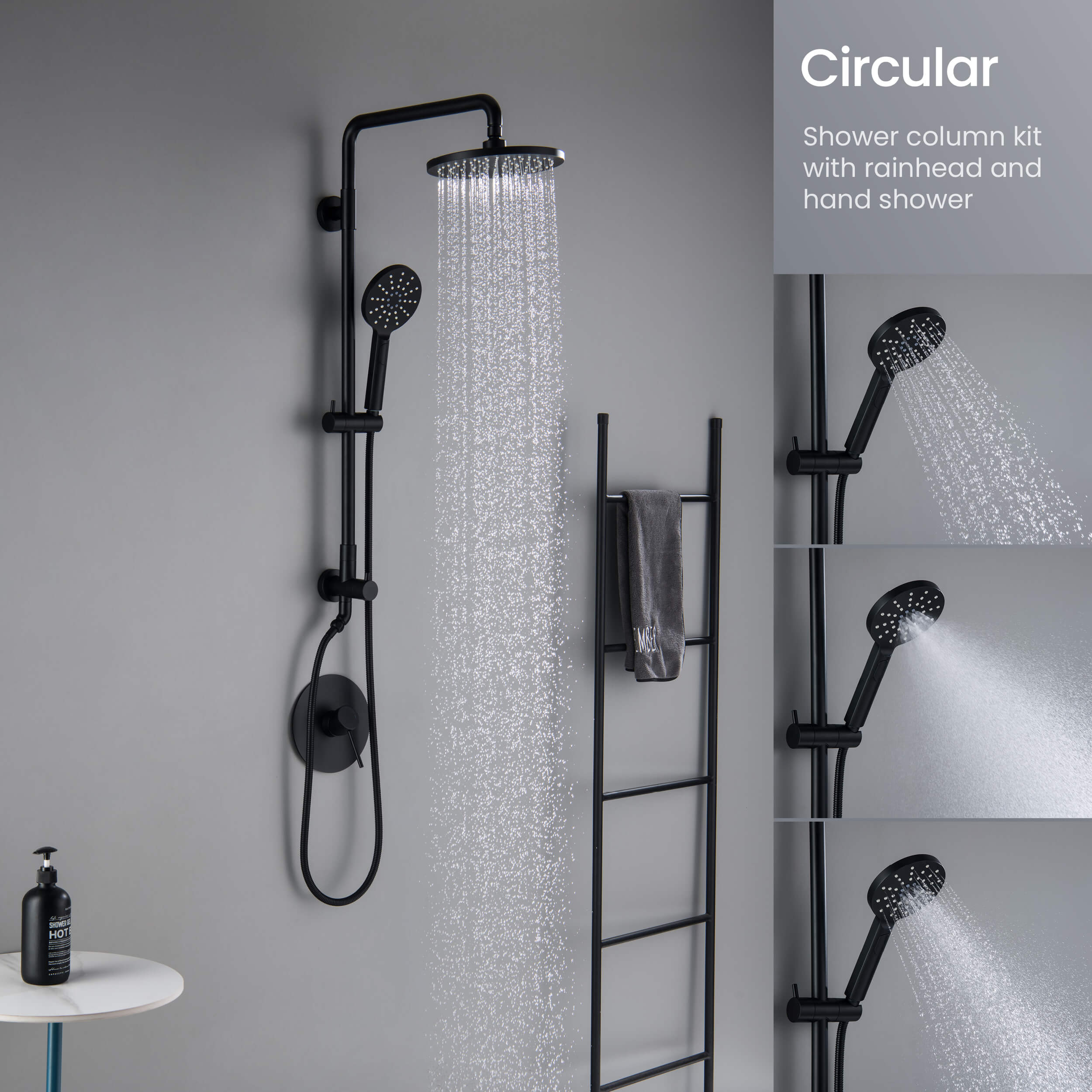 Circular Shower Column with Dual Function Shower Head KSC401