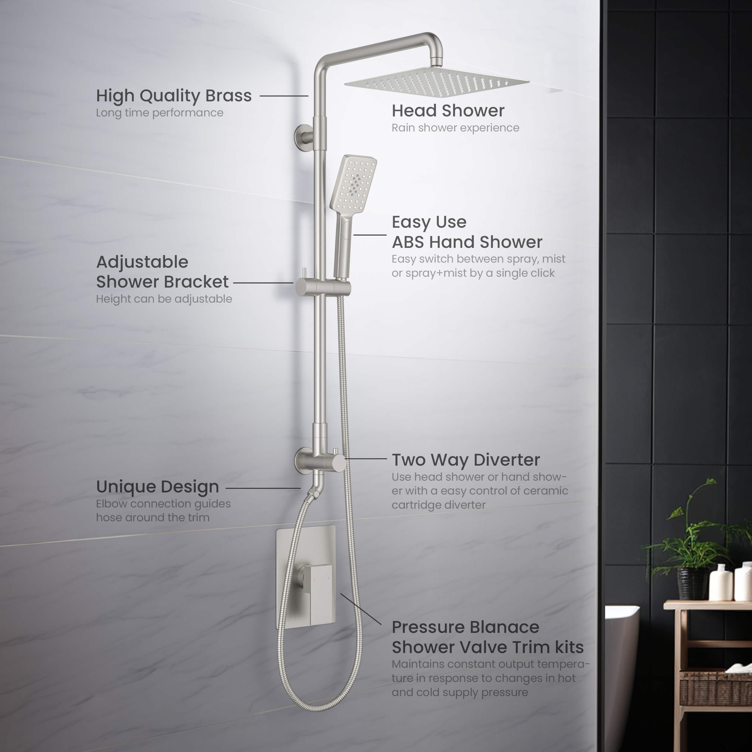 Cube Pressure Balanced 2-Function Shower Column with Rough In Valve KSC404