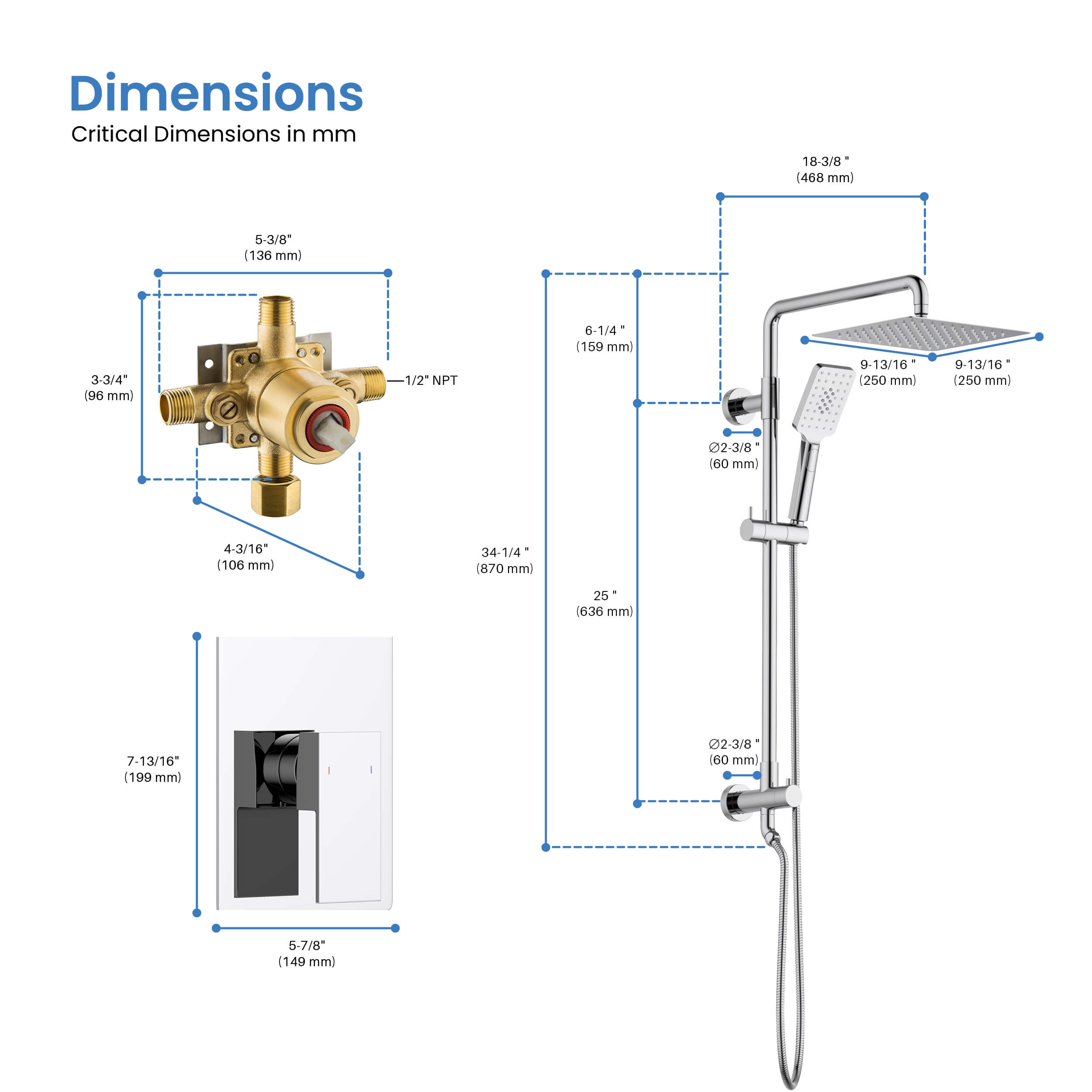 Cube Pressure Balanced 2-Function Shower Column with Rough In Valve KSC404