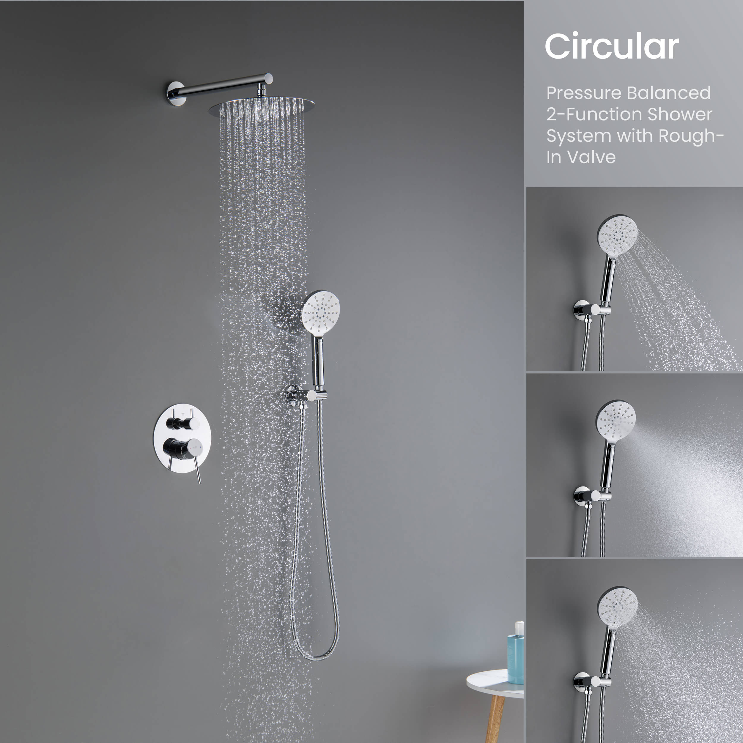 Circular Pressure Balanced 2-Function Shower System with Rough-In Valve KSF403