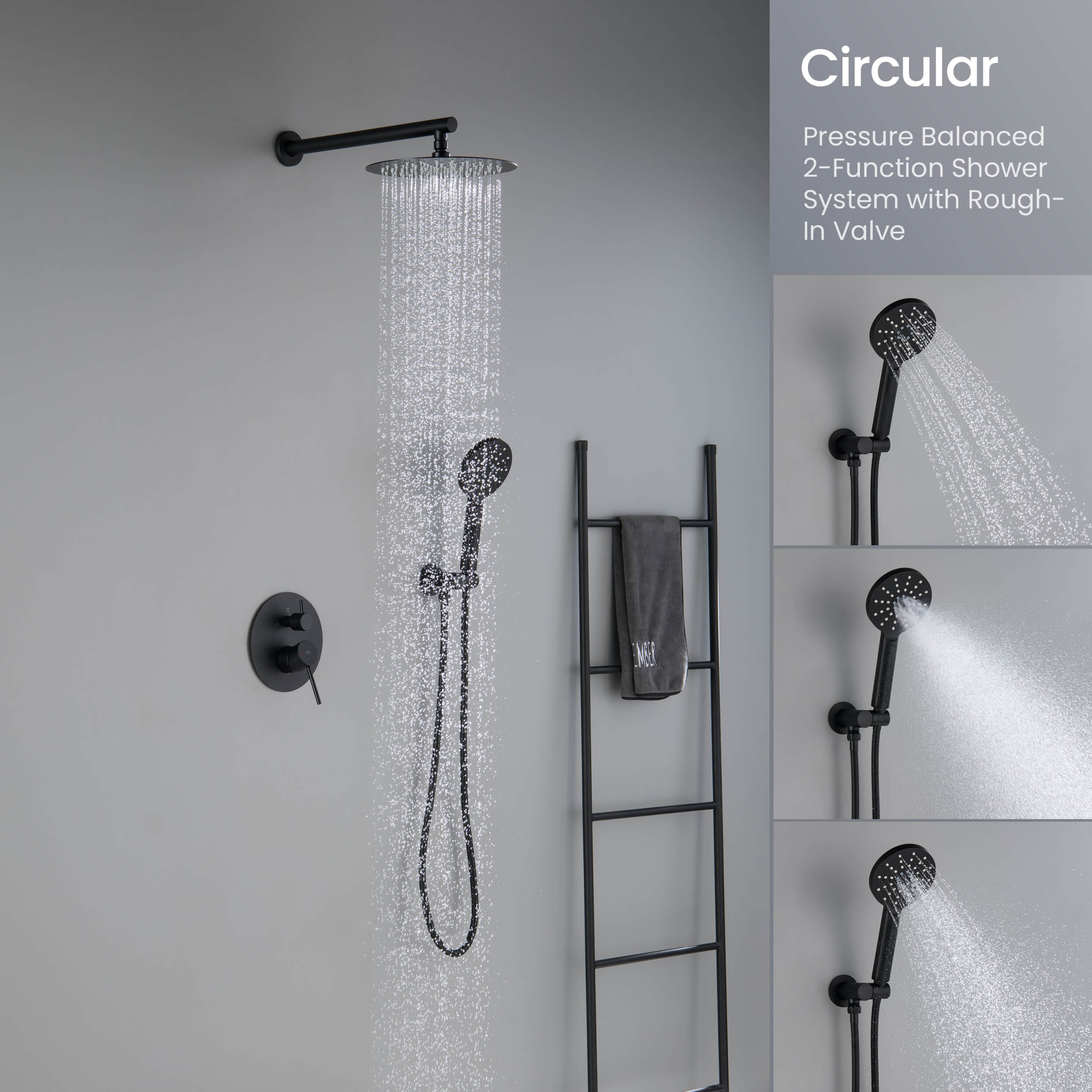 Circular Pressure Balanced 2-Function Shower System with Rough-In Valve KSF403