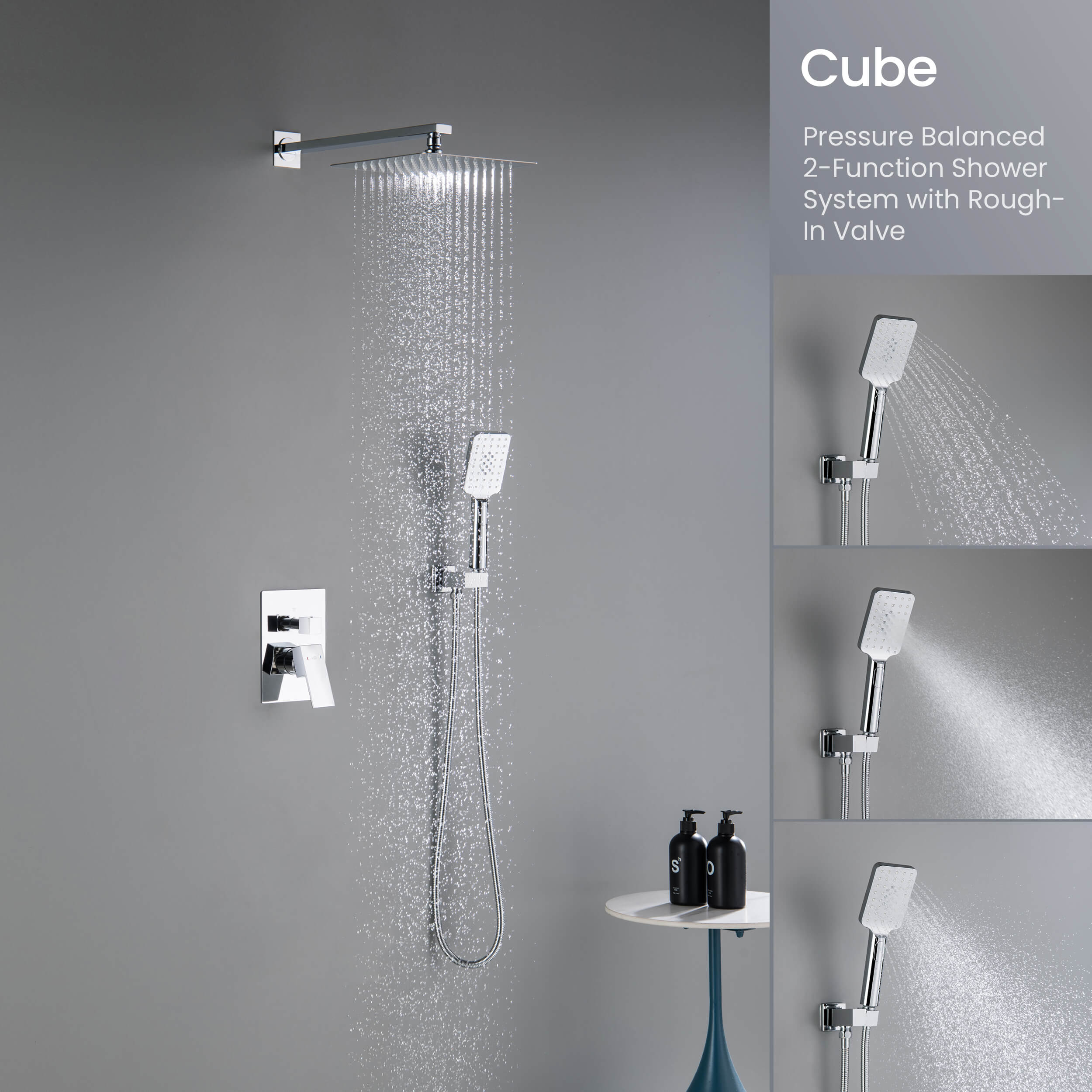 Cube Pressure Balanced 2-Function Shower System with Rough-In Valve KSF405