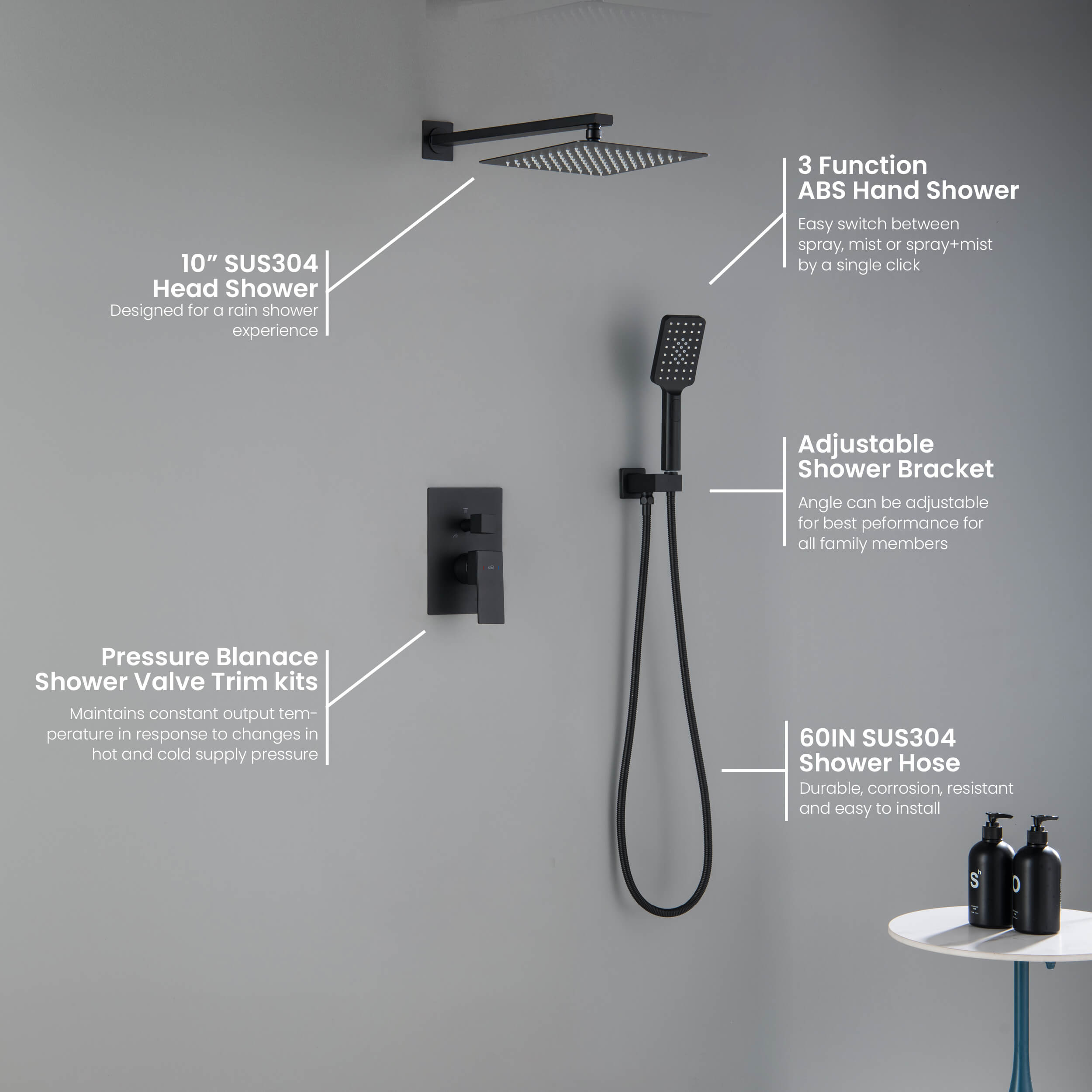 Cube Pressure Balanced 2-Function Shower System with Rough-In Valve KSF405