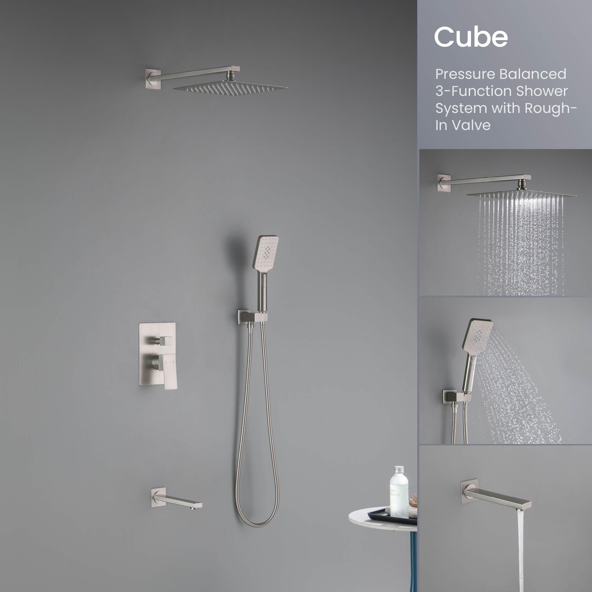 Cube Pressure Balanced 3-Function Shower System with Rough-In Valve KSF406