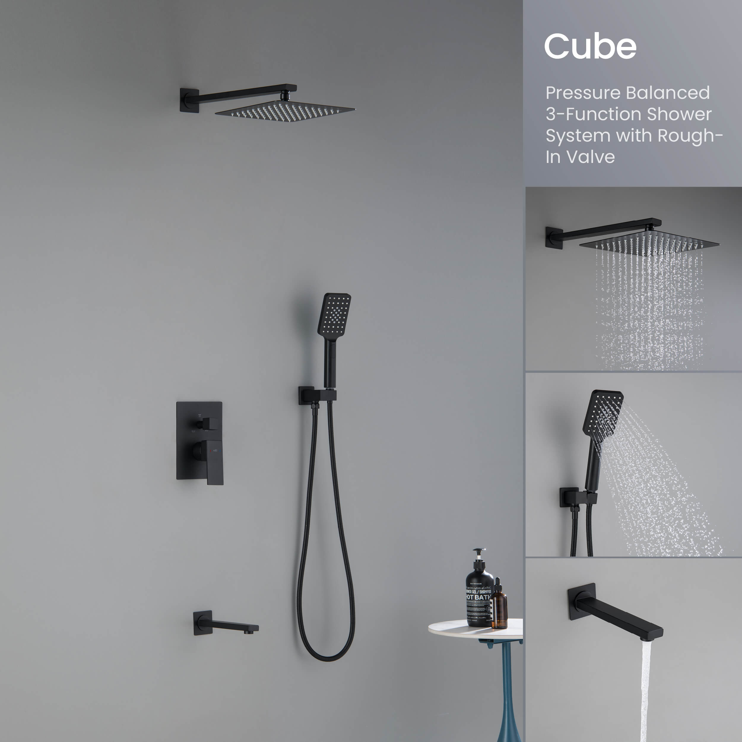 Cube Pressure Balanced 3-Function Shower System with Rough-In Valve KSF406