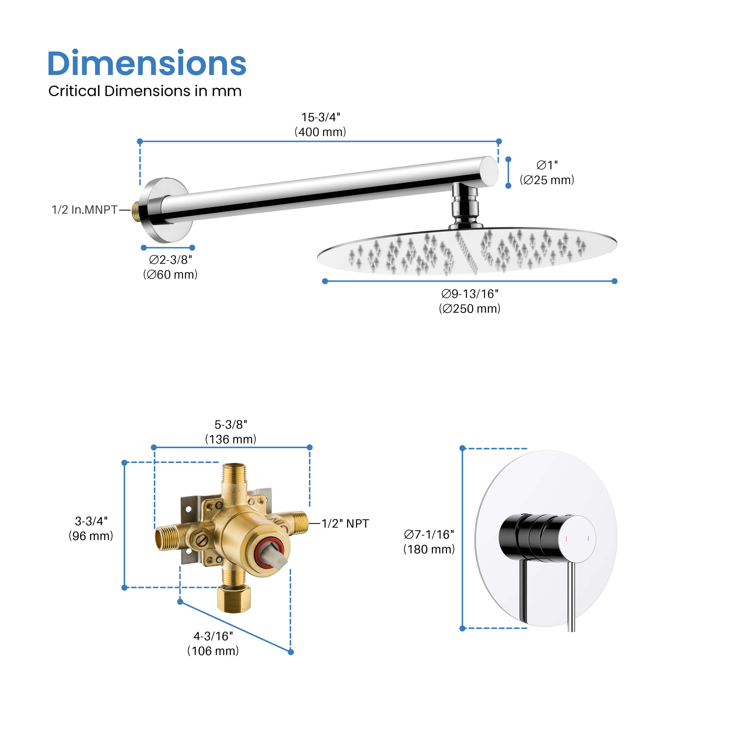 Circular Pressure Balanced Single Function Shower System with Rough In Valve KSF407