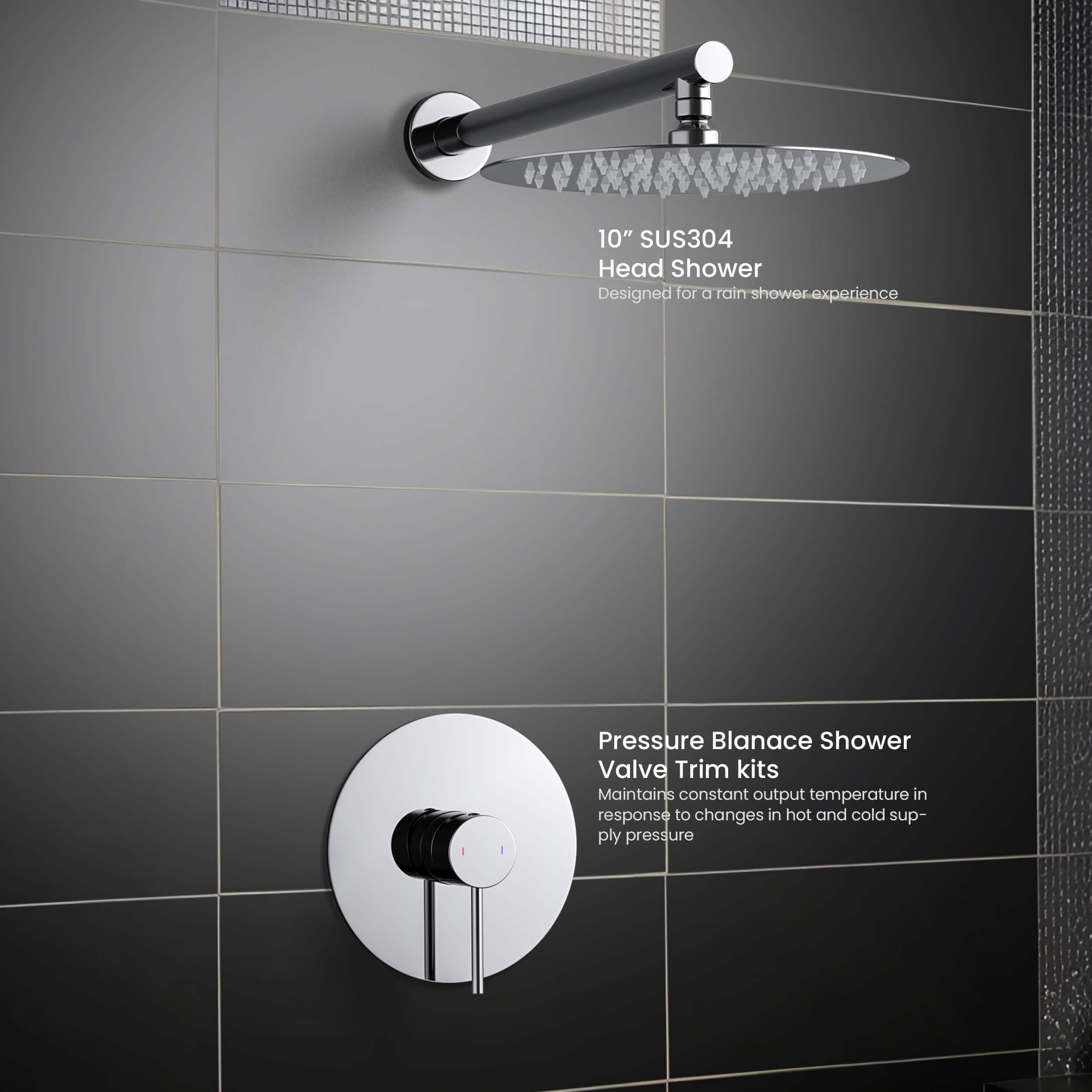 Circular Pressure Balanced Single Function Shower System with Rough In Valve KSF407