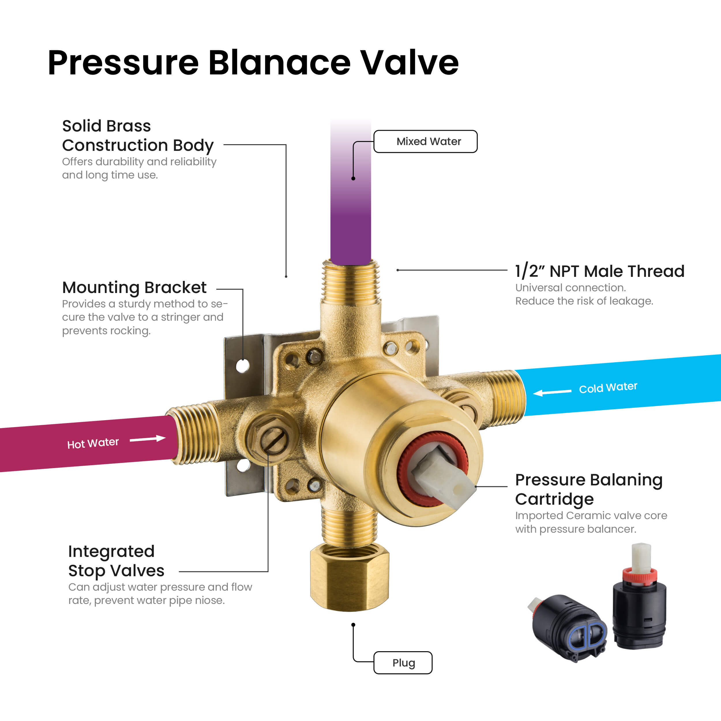 Circular Pressure Balanced Single Function Shower System with Rough In Valve KSF407