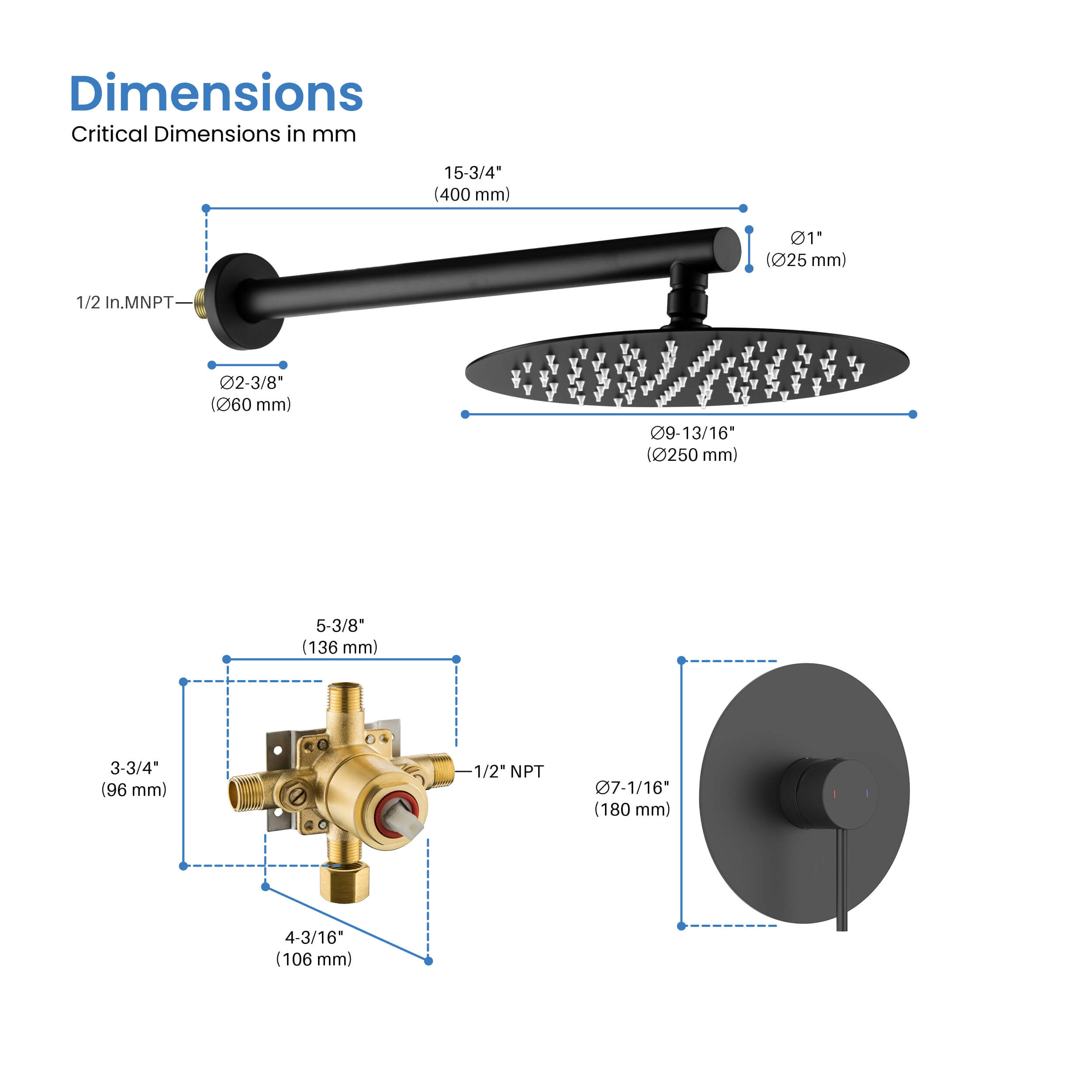 Circular Pressure Balanced Single Function Shower System with Rough In Valve KSF407