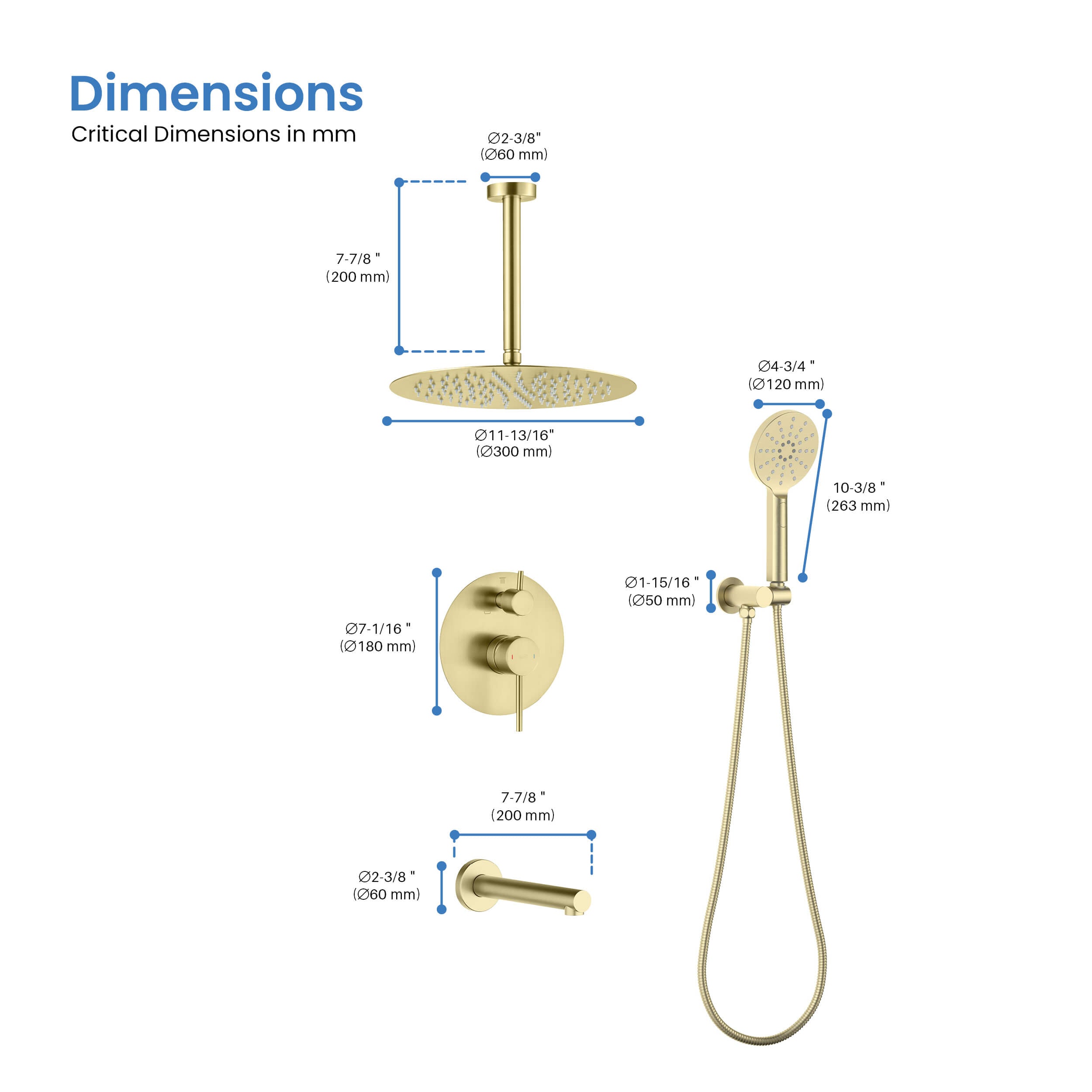 Circular Pressure Balanced Ceiling Mounted 3-Function Shower System with Rough In Valve - KSF409