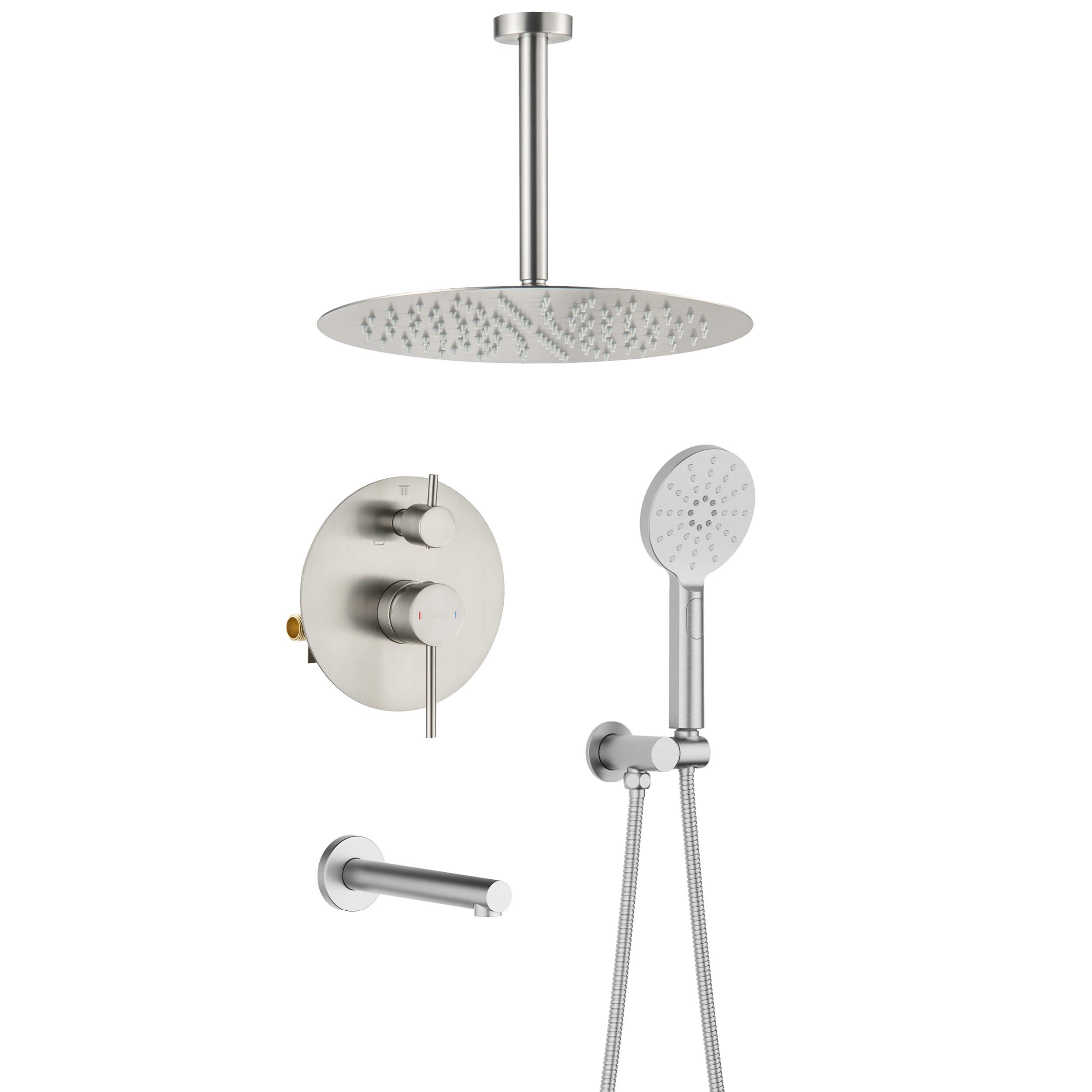 Circular Pressure Balanced Ceiling Mounted 3-Function Shower System with Rough In Valve - KSF409