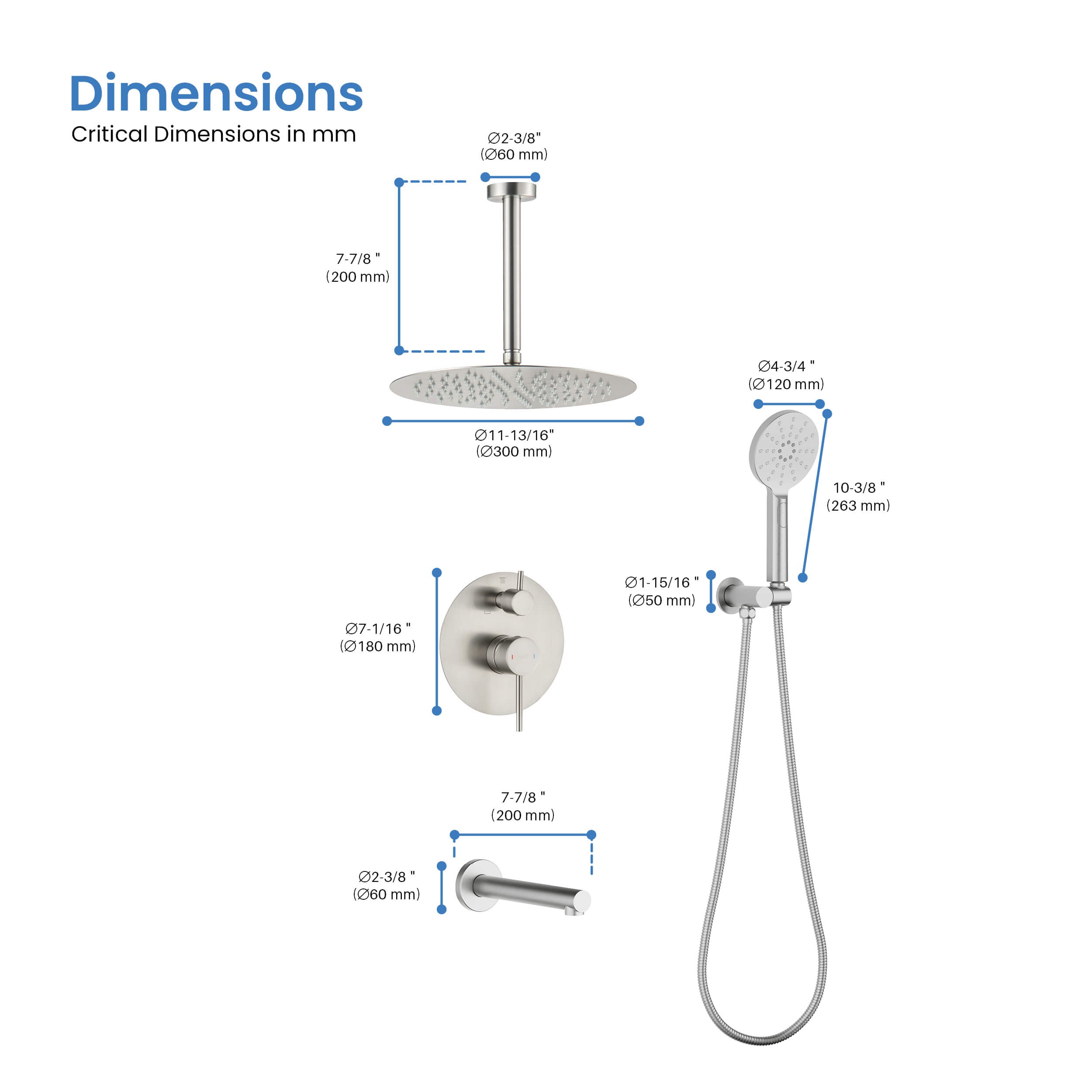 Circular Pressure Balanced Ceiling Mounted 3-Function Shower System with Rough In Valve - KSF409