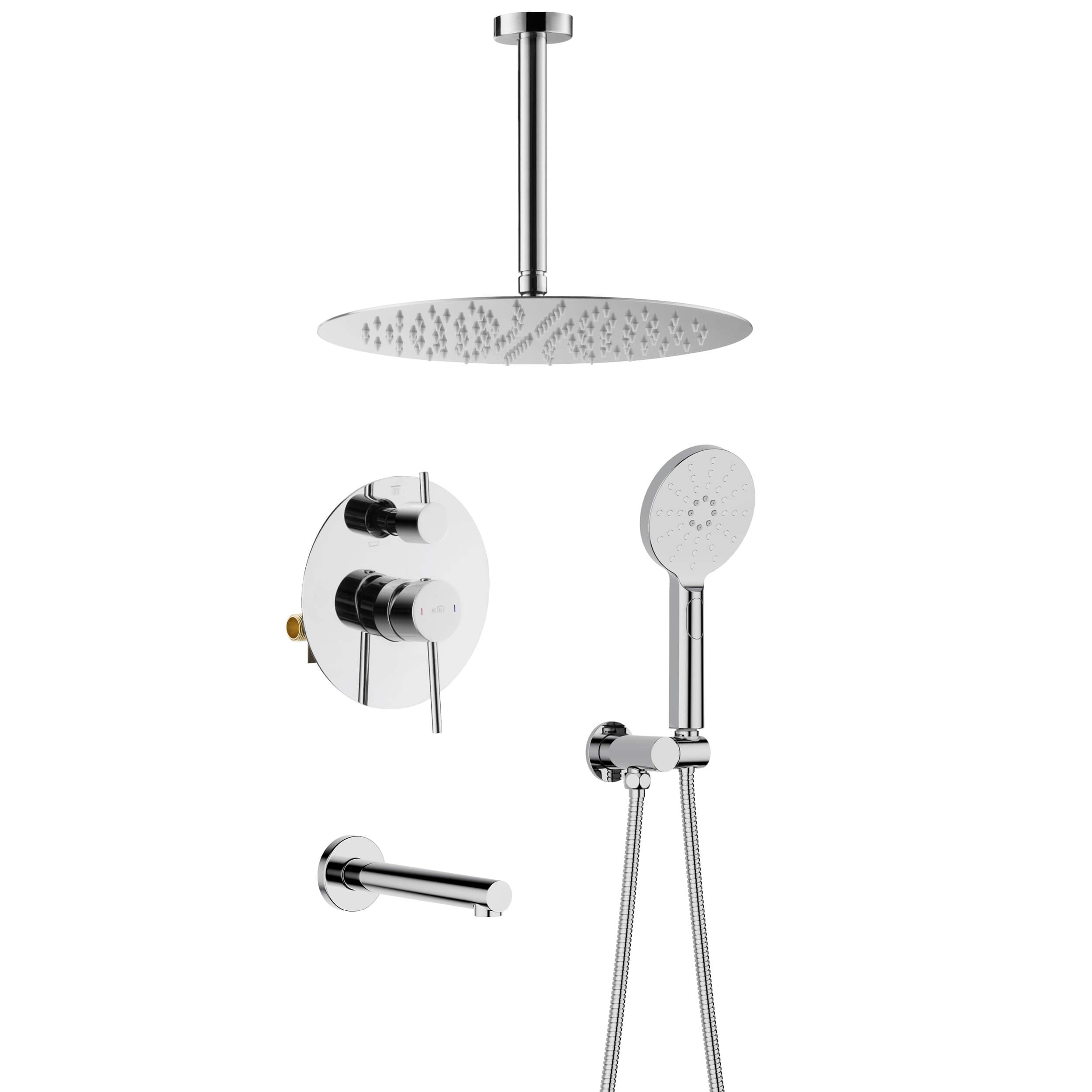 Circular Pressure Balanced Ceiling Mounted 3-Function Shower System with Rough In Valve - KSF409