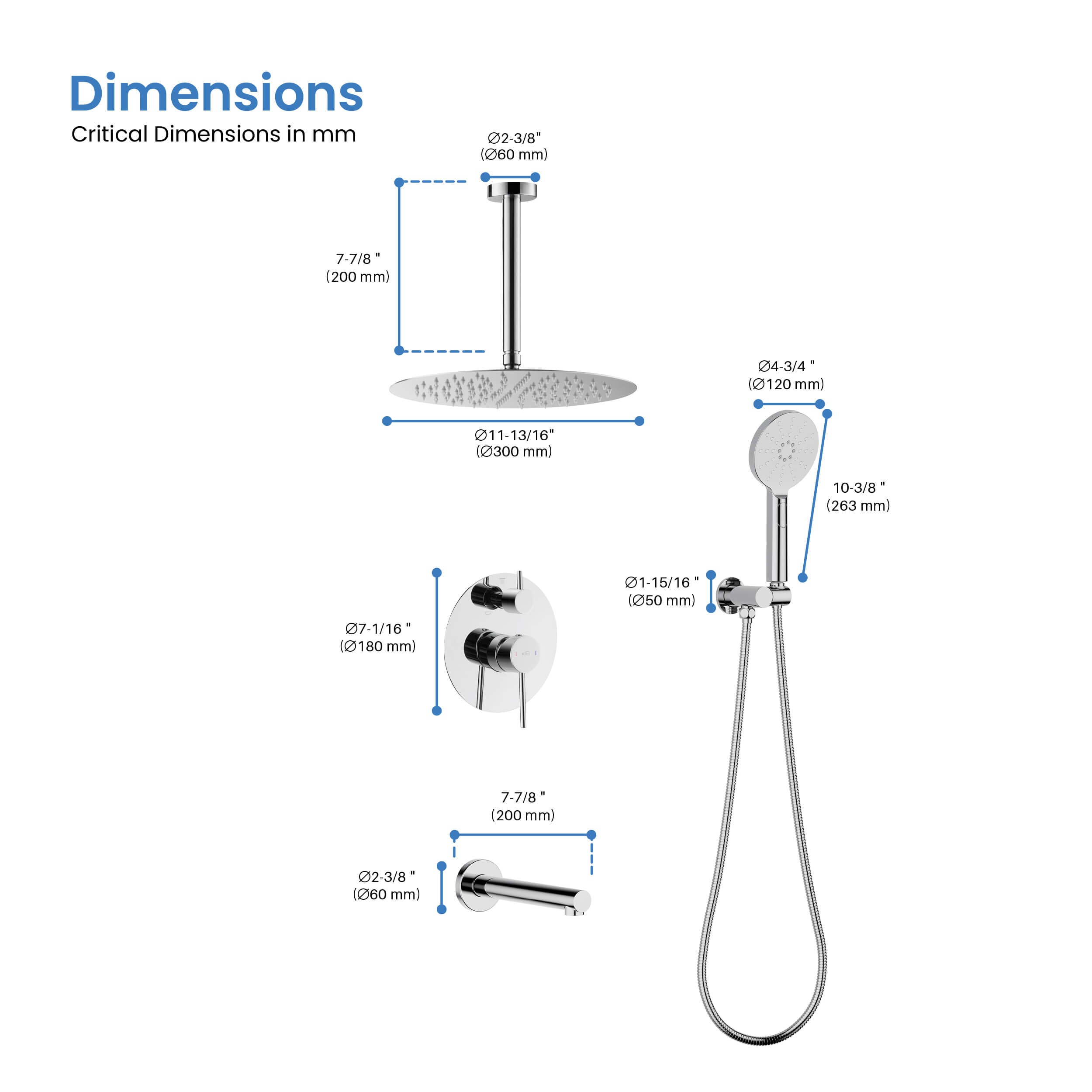 Circular Pressure Balanced Ceiling Mounted 3-Function Shower System with Rough In Valve - KSF409