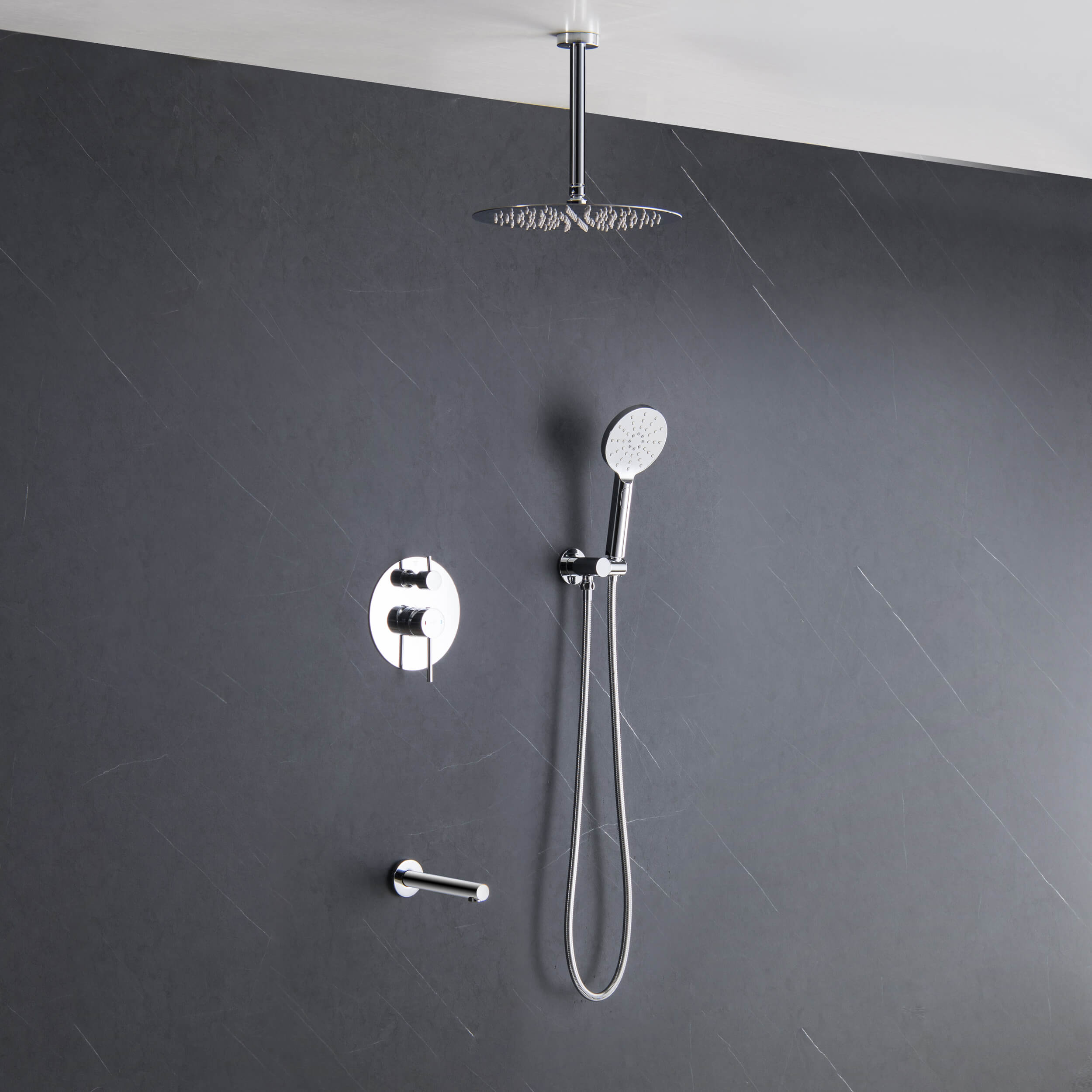 Circular Pressure Balanced Ceiling Mounted 3-Function Shower System with Rough In Valve - KSF409