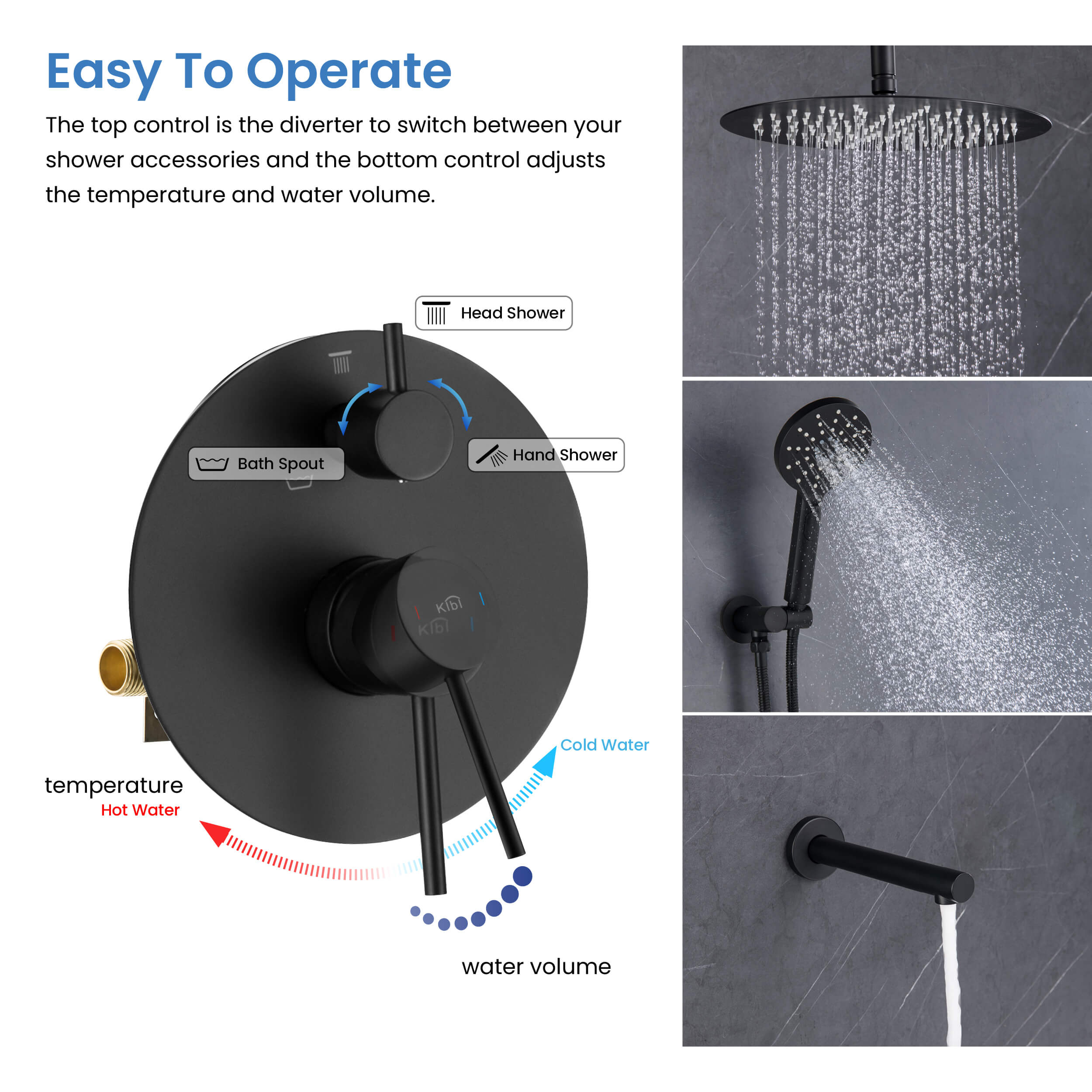 Circular Pressure Balanced Ceiling Mounted 3-Function Shower System with Rough In Valve - KSF409