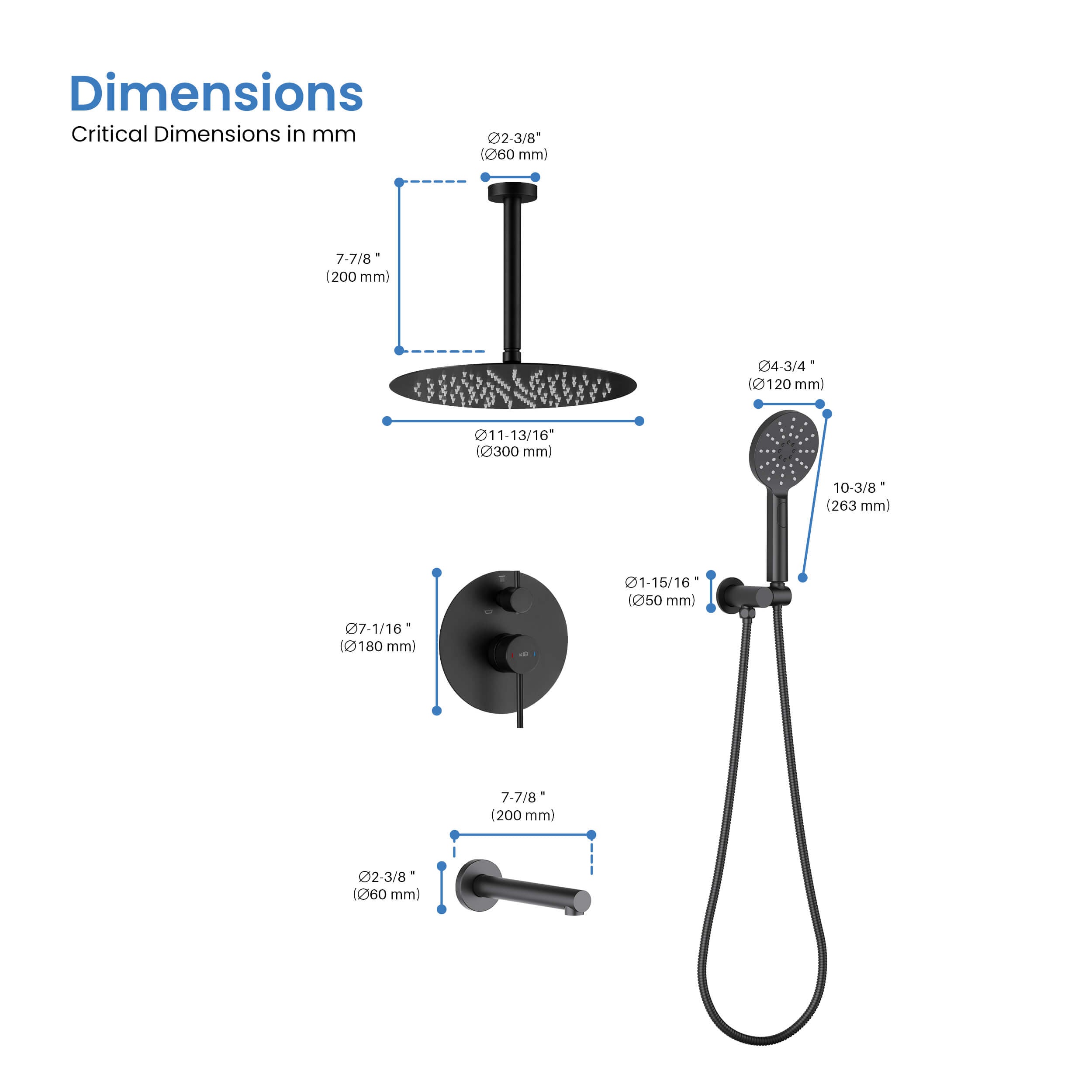 Circular Pressure Balanced Ceiling Mounted 3-Function Shower System with Rough In Valve - KSF409