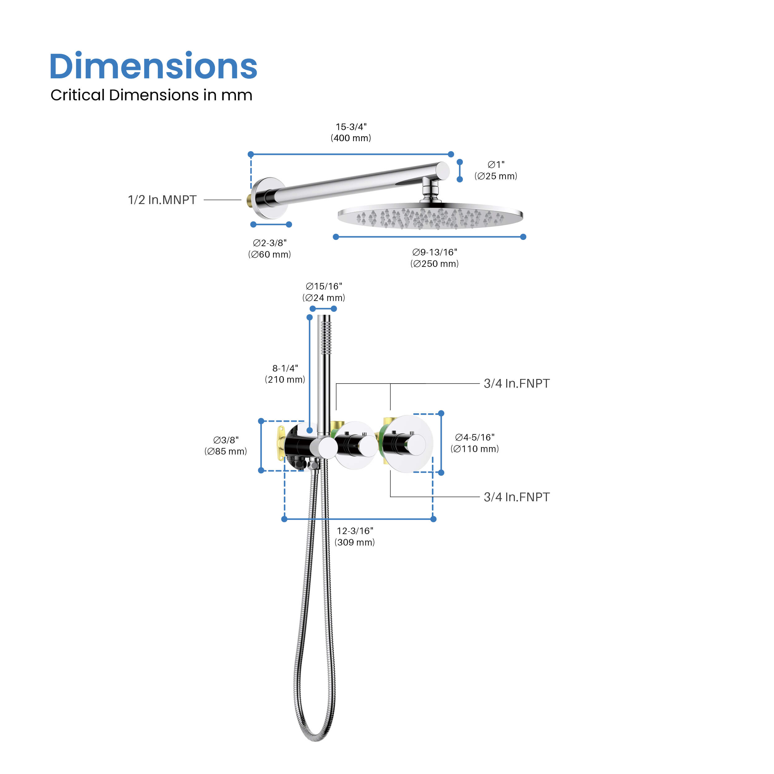 Circular 2 Function Thermostatic Shower System With Rough In Valve - KSF410