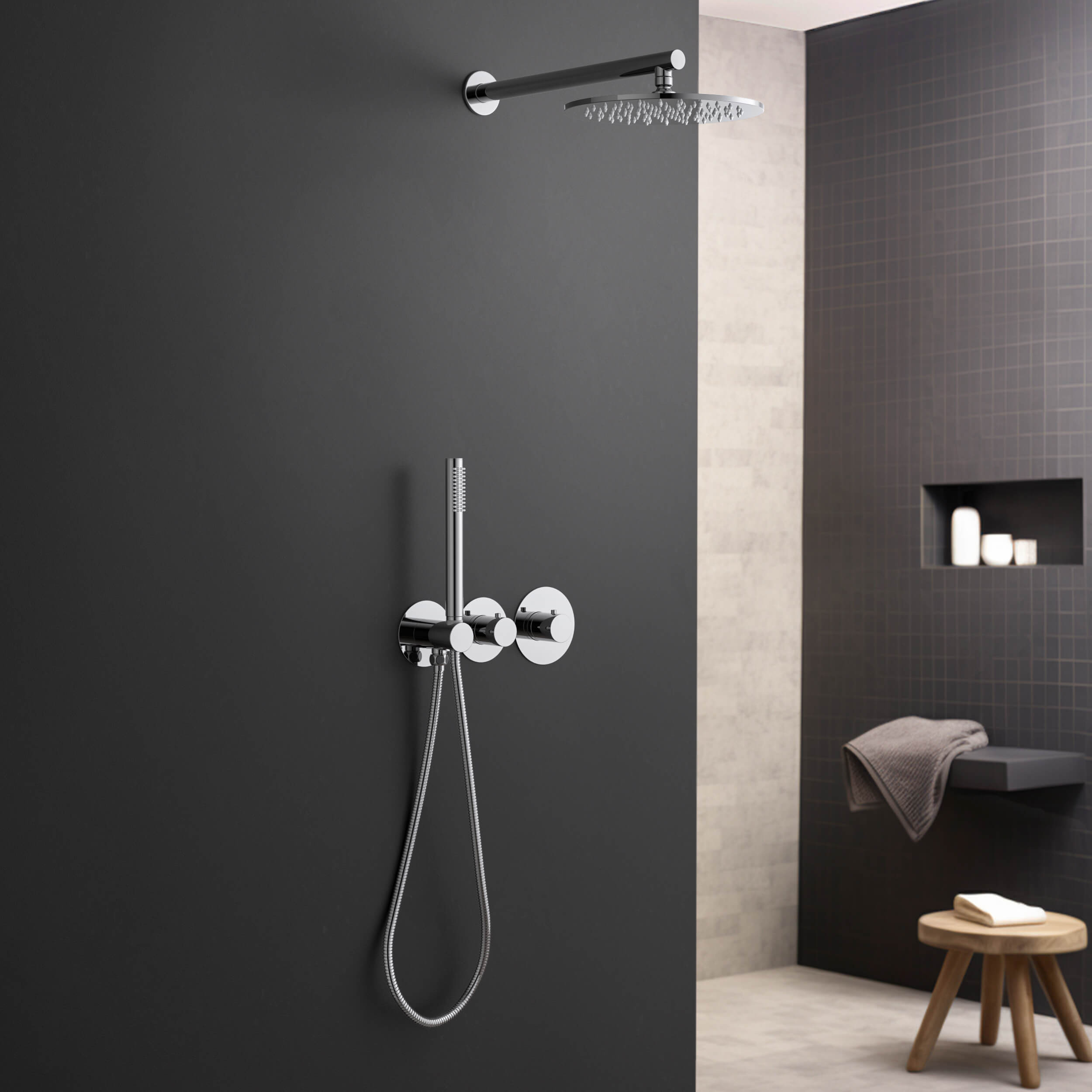 Circular 2 Function Thermostatic Shower System With Rough In Valve - KSF410