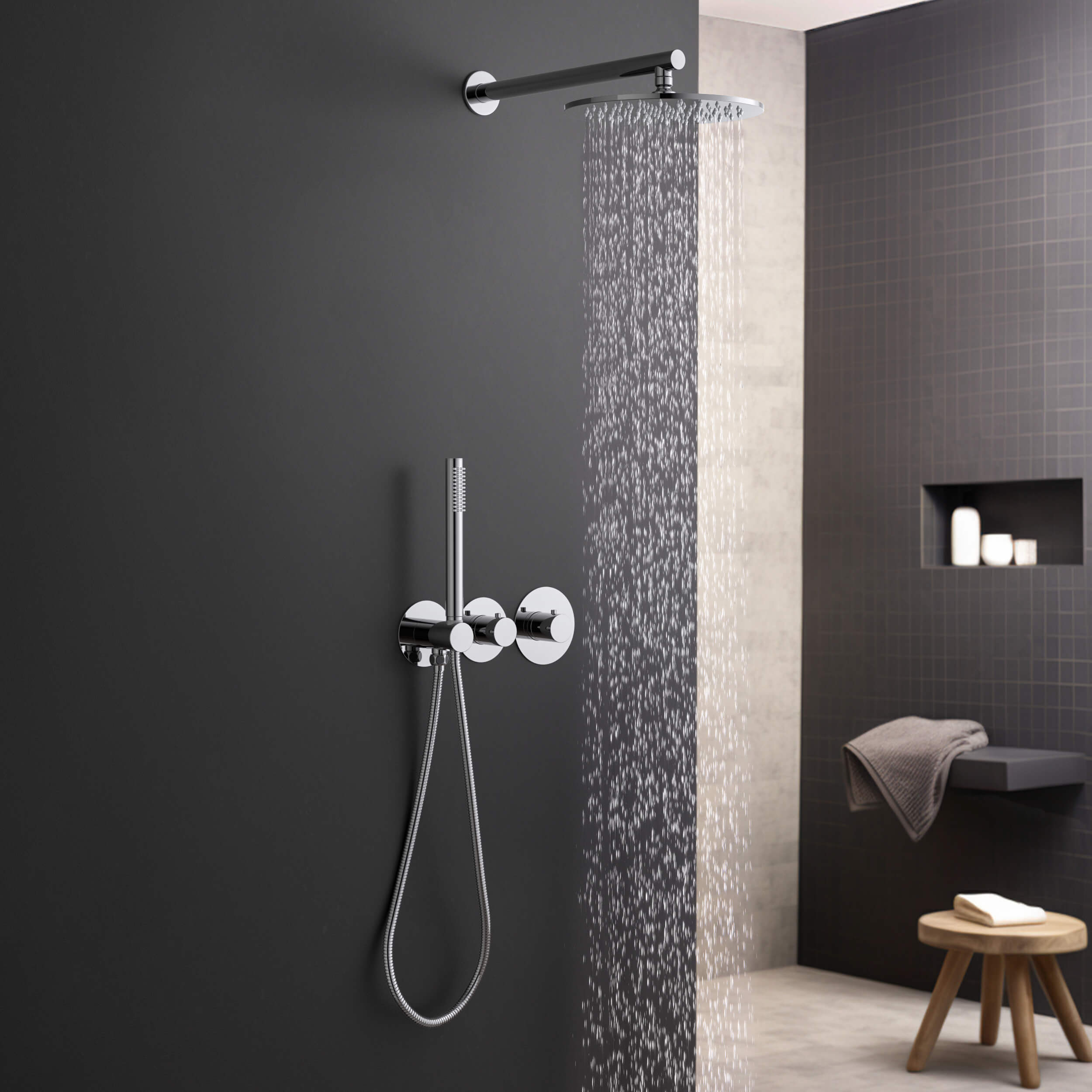 Circular 2 Function Thermostatic Shower System With Rough In Valve - KSF410