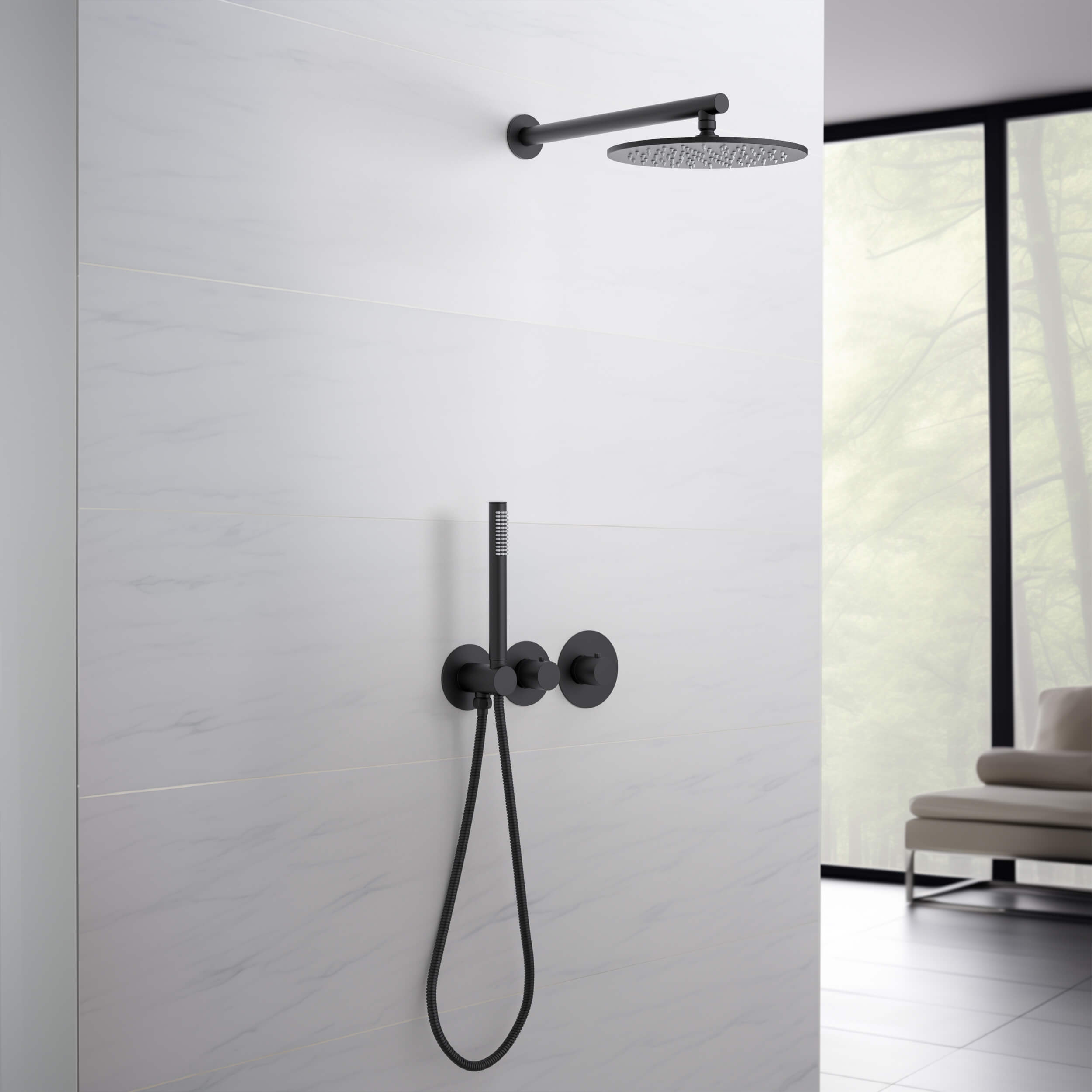 Circular 2 Function Thermostatic Shower System With Rough In Valve - KSF410