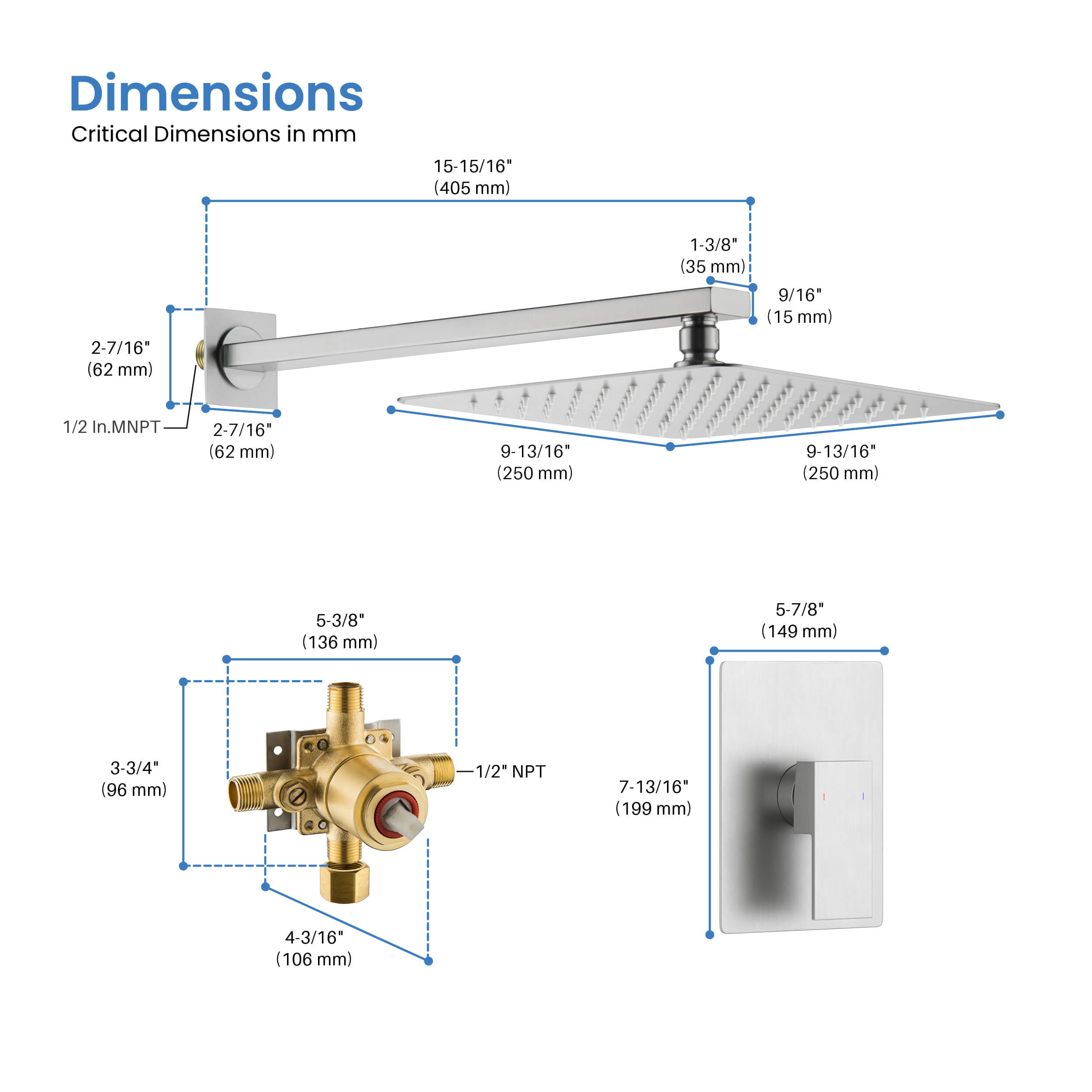 Cube Pressure Balanced Single Function Shower System with Rough In Valve - KSF411