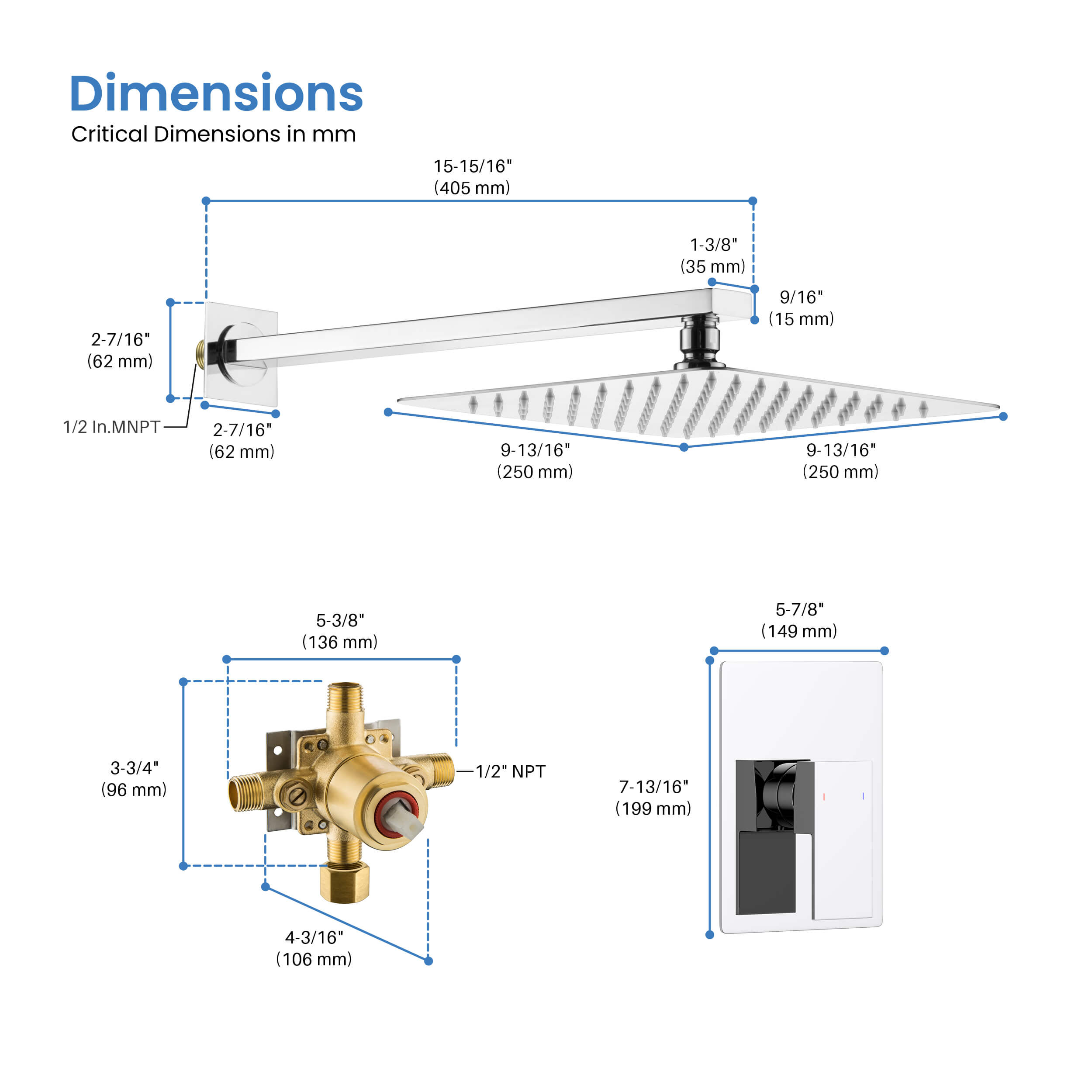 Cube Pressure Balanced Single Function Shower System with Rough In Valve - KSF411