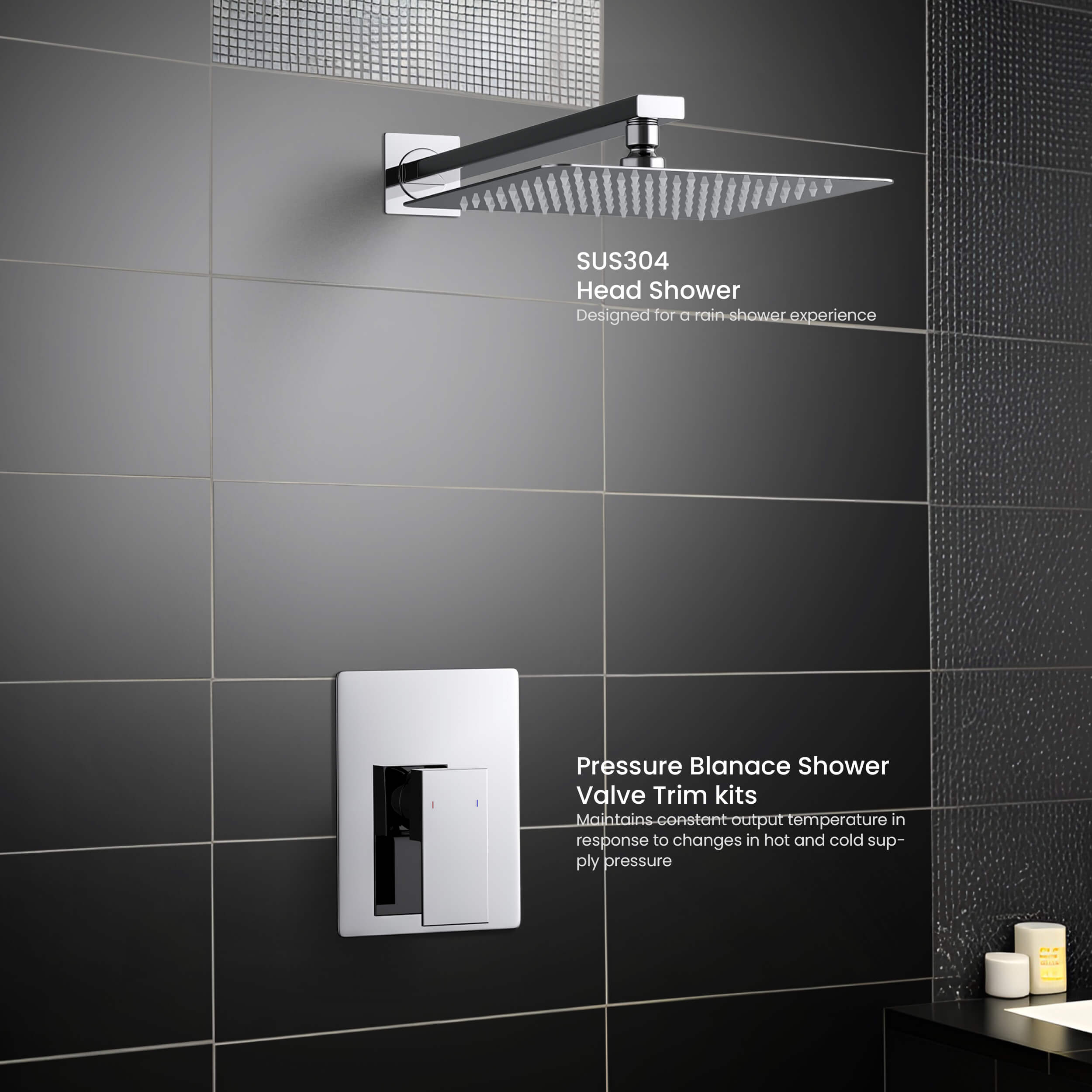 Cube Pressure Balanced Single Function Shower System with Rough In Valve - KSF411