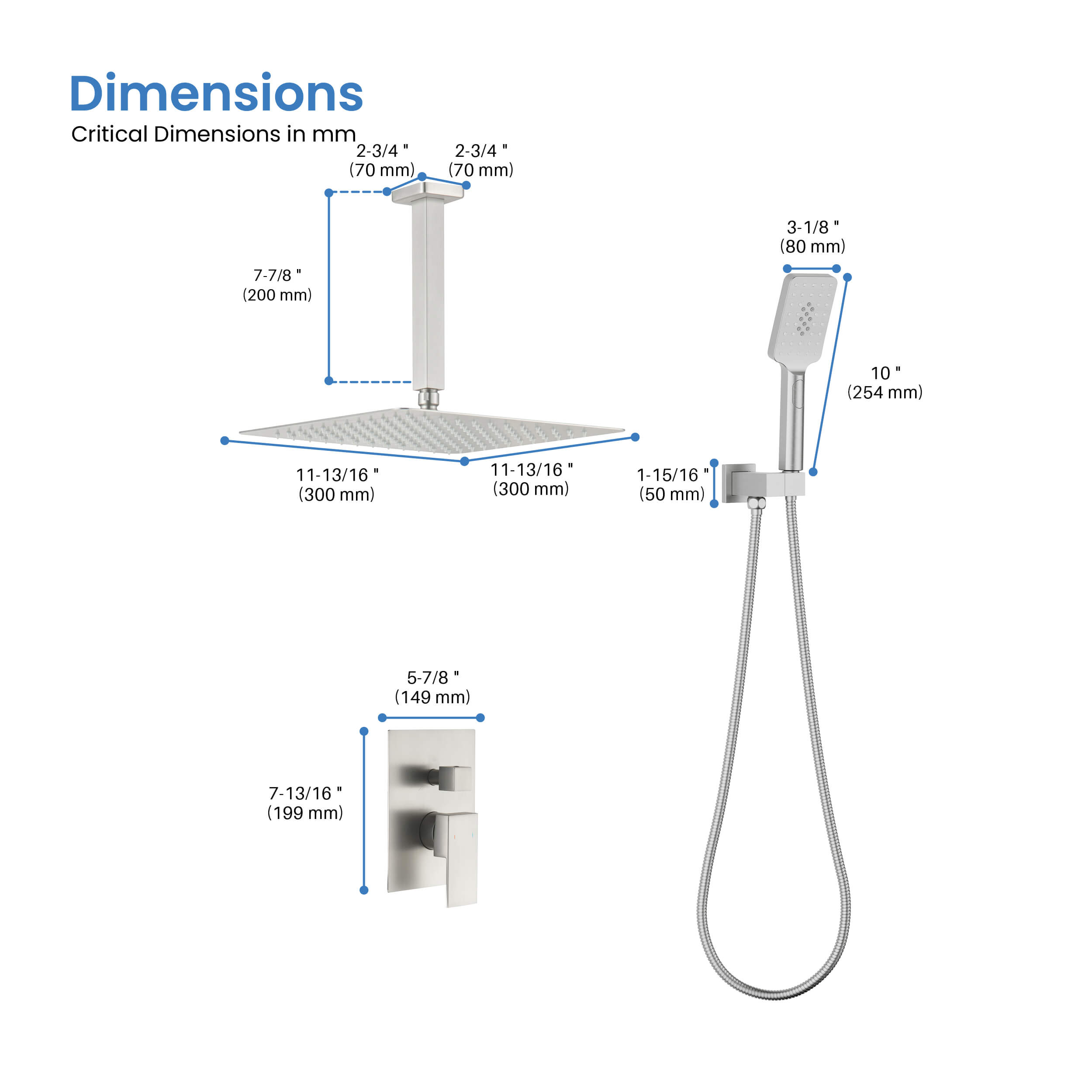 Cube Pressure Balanced Ceiling Mounted 2-Function Shower System with Rough In Valve - KSF412