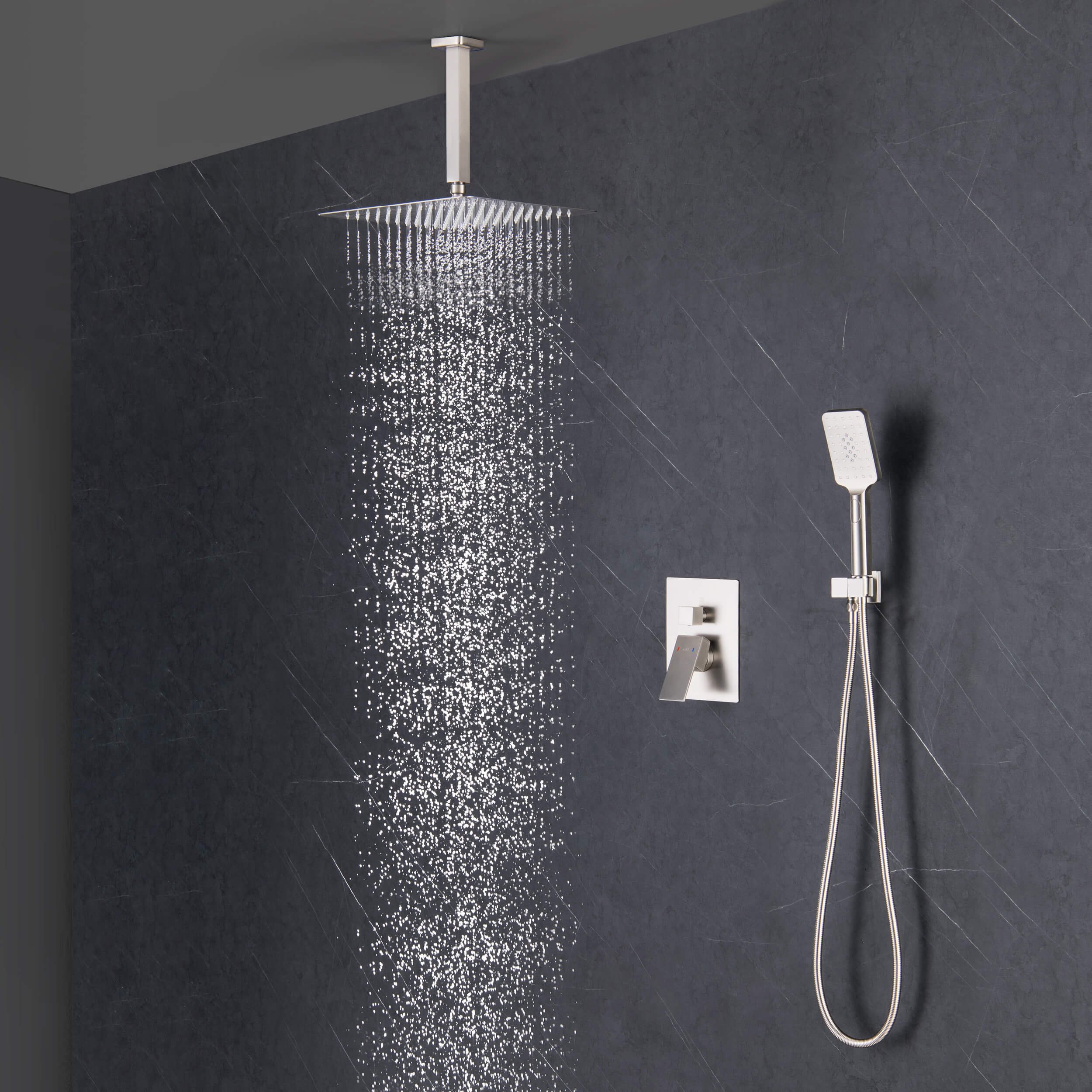 Cube Pressure Balanced Ceiling Mounted 2-Function Shower System with Rough In Valve - KSF412