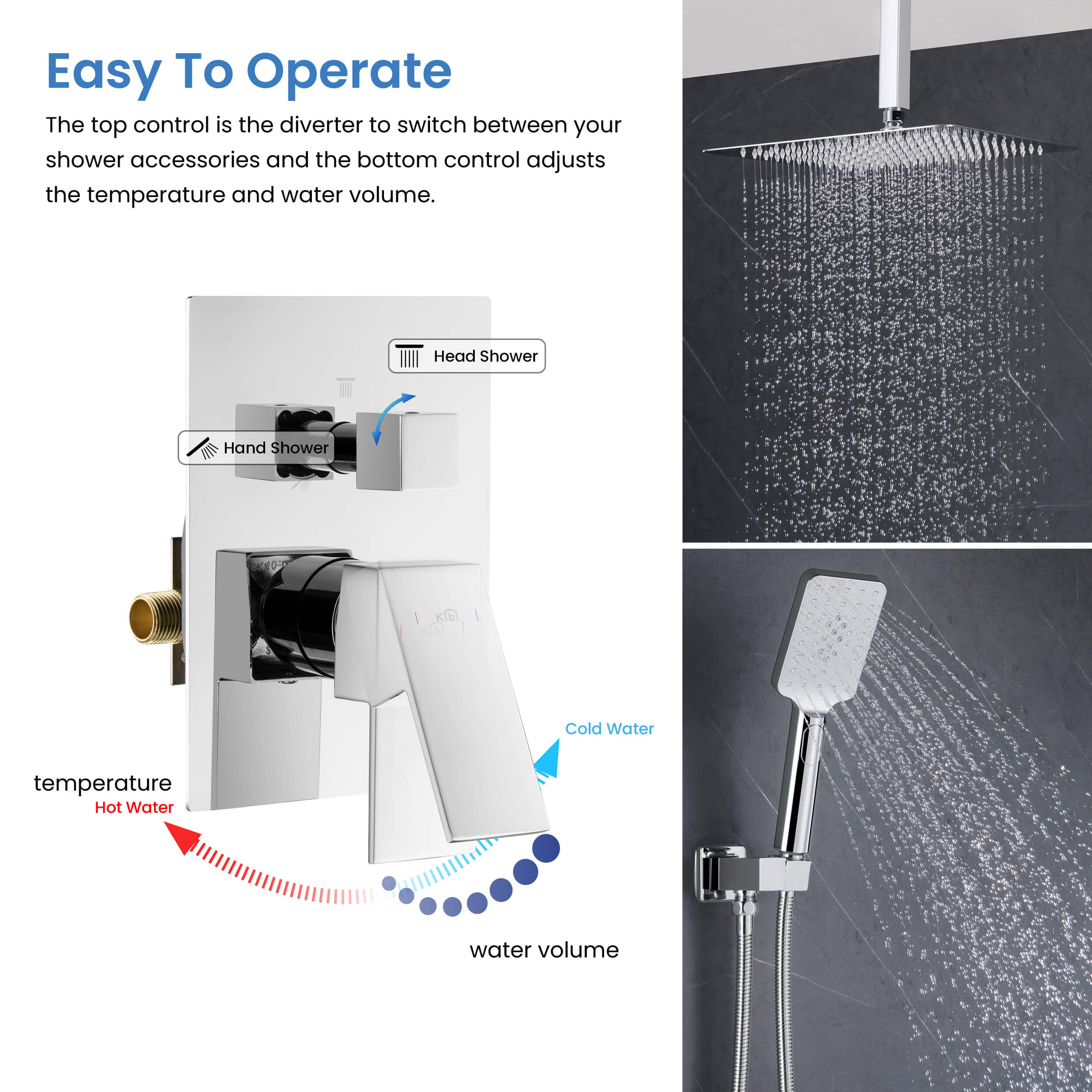 Cube Pressure Balanced Ceiling Mounted 2-Function Shower System with Rough In Valve - KSF412