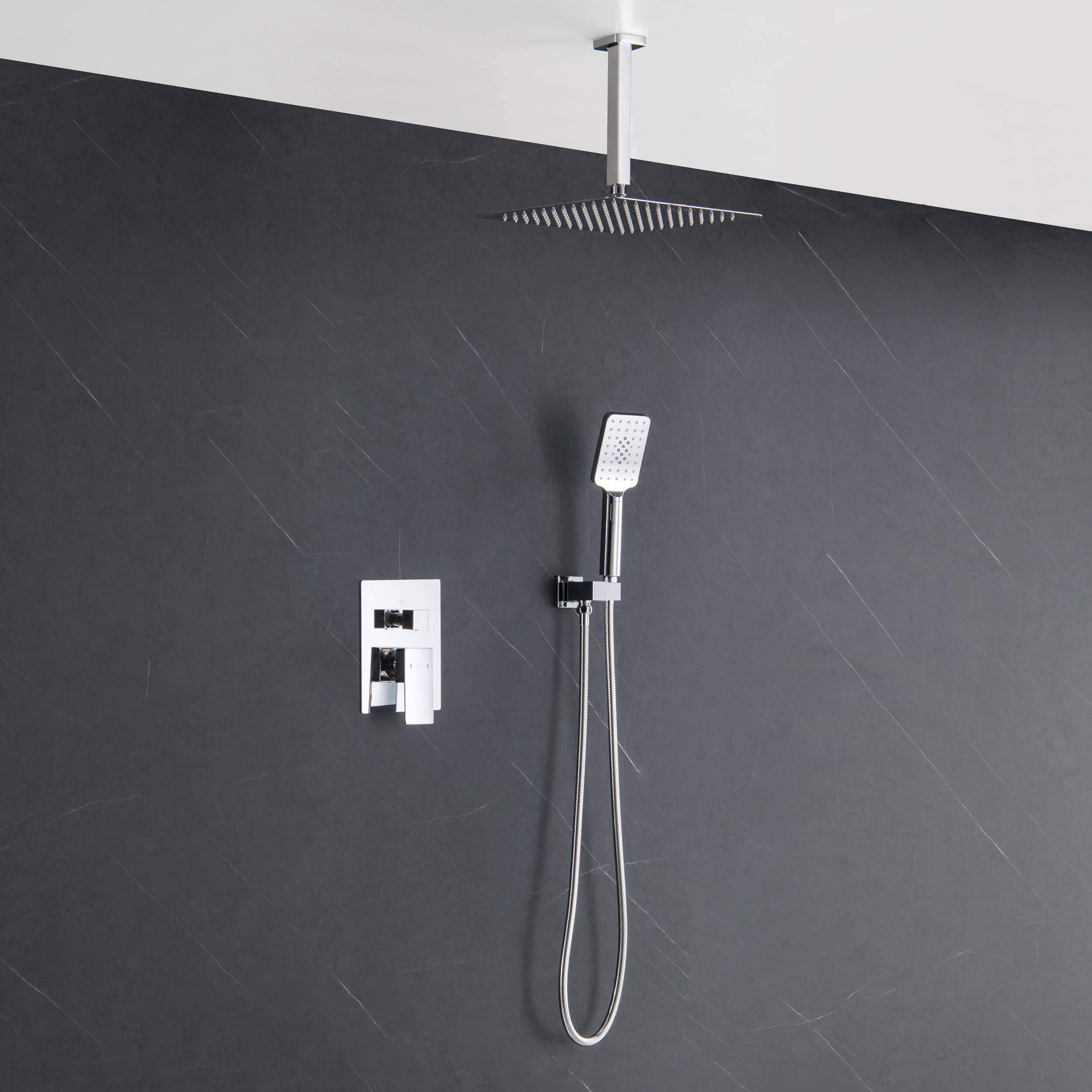 Cube Pressure Balanced Ceiling Mounted 2-Function Shower System with Rough In Valve - KSF412