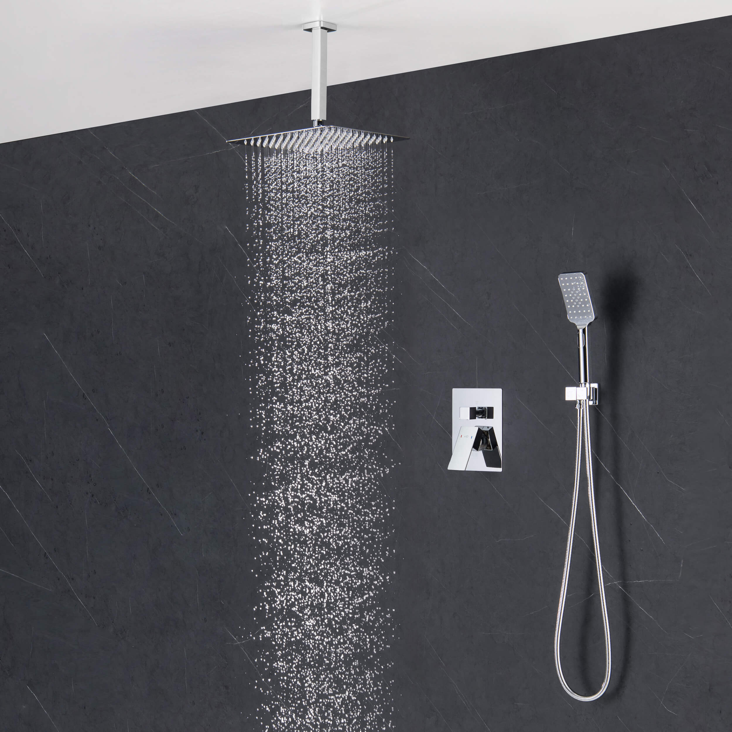 Cube Pressure Balanced Ceiling Mounted 2-Function Shower System with Rough In Valve - KSF412