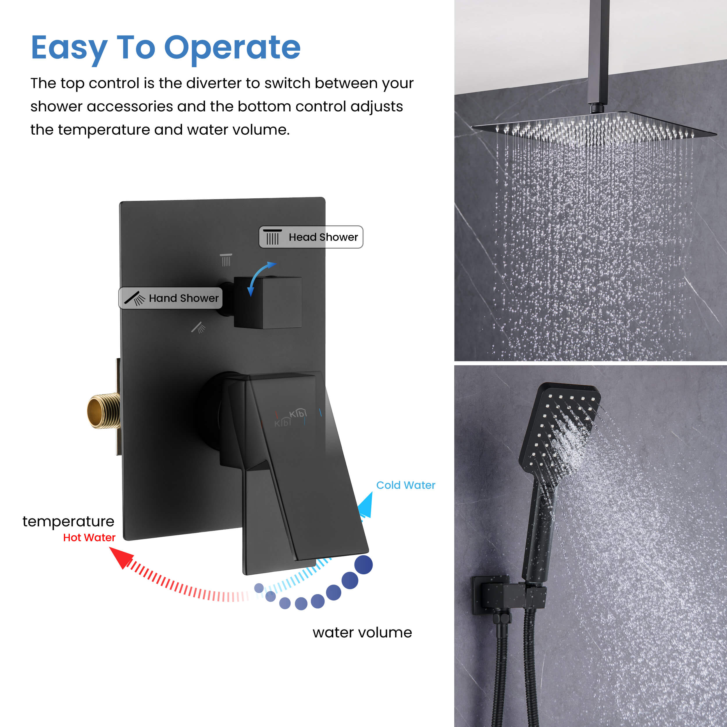 Cube Pressure Balanced Ceiling Mounted 2-Function Shower System with Rough In Valve - KSF412