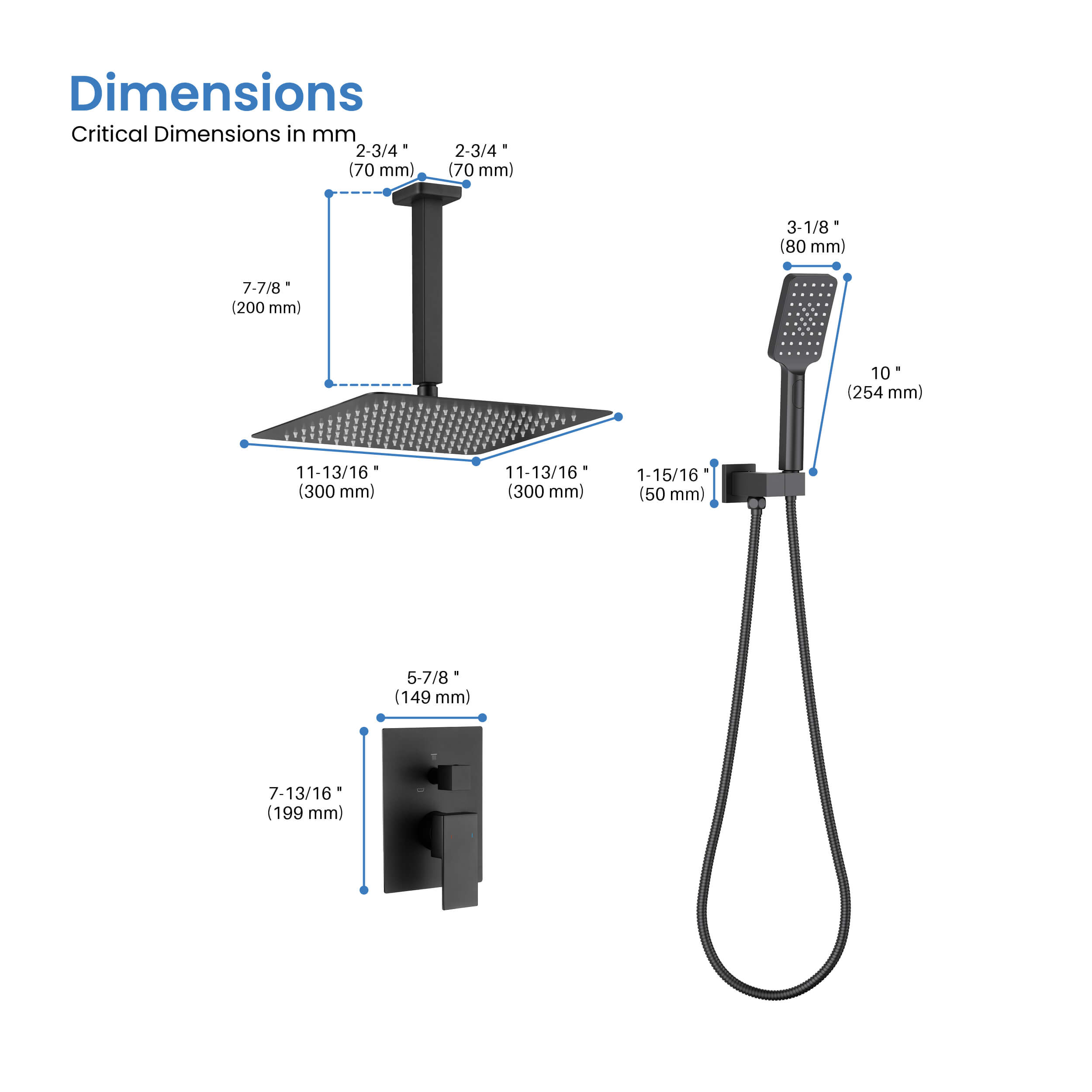 Cube Pressure Balanced Ceiling Mounted 2-Function Shower System with Rough In Valve - KSF412