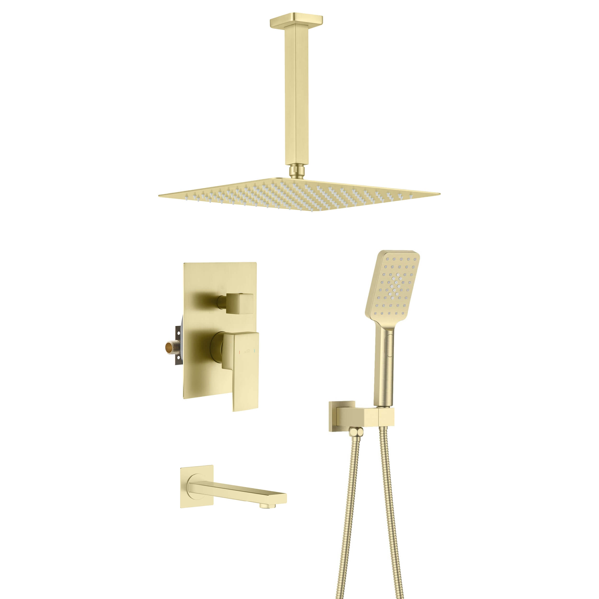 Cube Pressure Balanced Ceiling Mounted 3-Function Shower System with Rough In Valve - KSF413