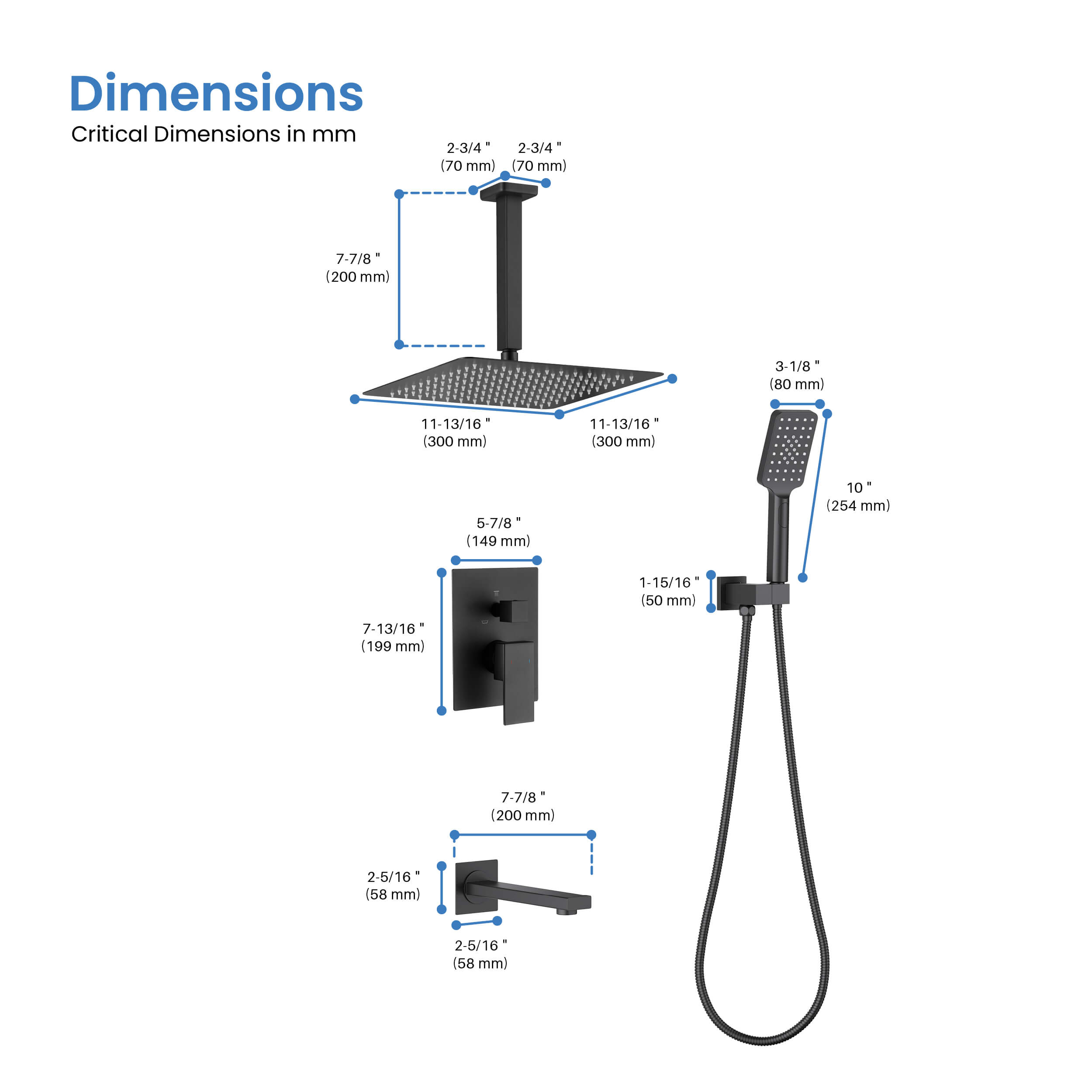 Cube Pressure Balanced Ceiling Mounted 3-Function Shower System with Rough In Valve - KSF413