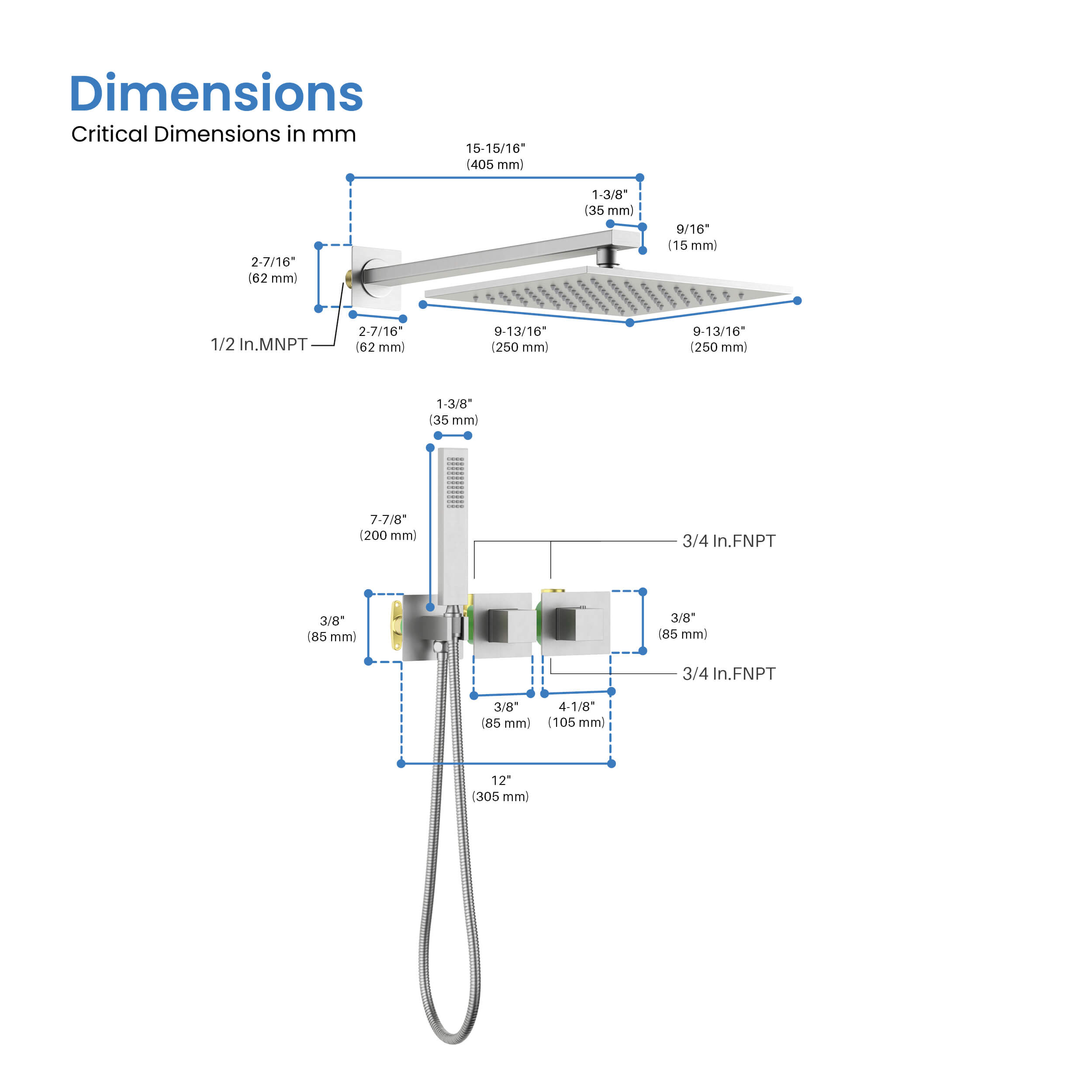 Cube 2 Function Thermostatic Shower System With Rough In Valve - KSF414