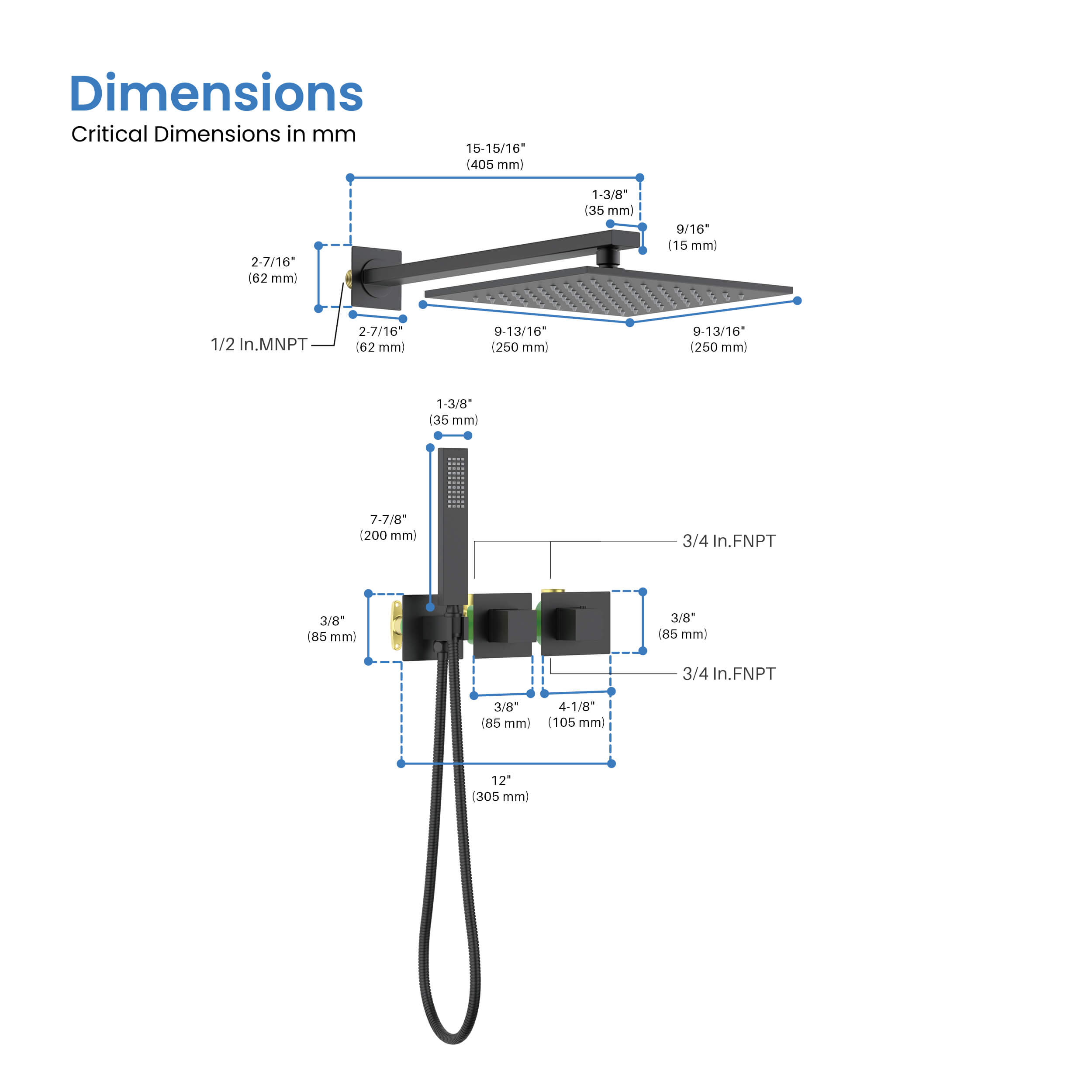 Cube 2 Function Thermostatic Shower System With Rough In Valve - KSF414