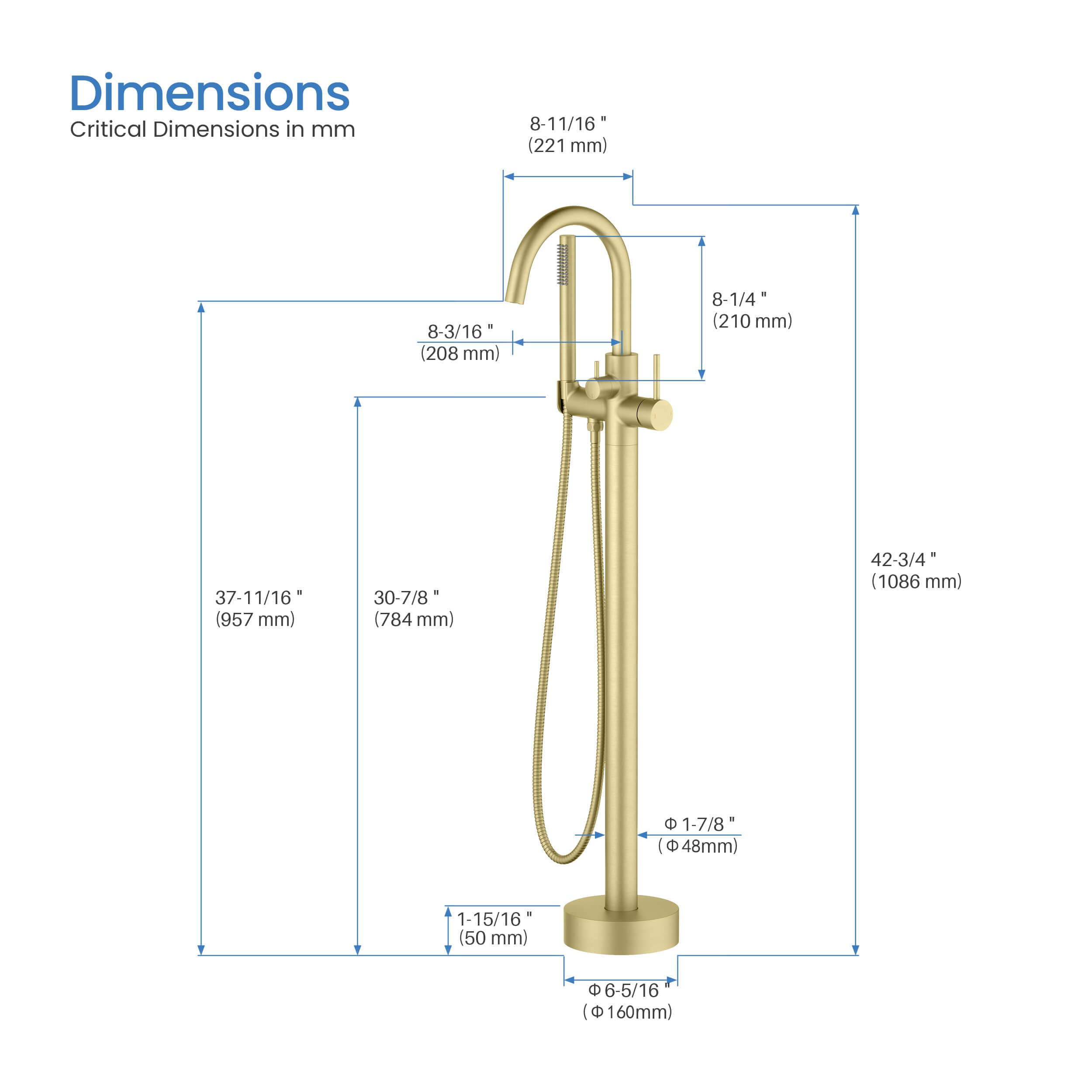 Circular Floor Mount Tub Filler With Hand Shower KTF301